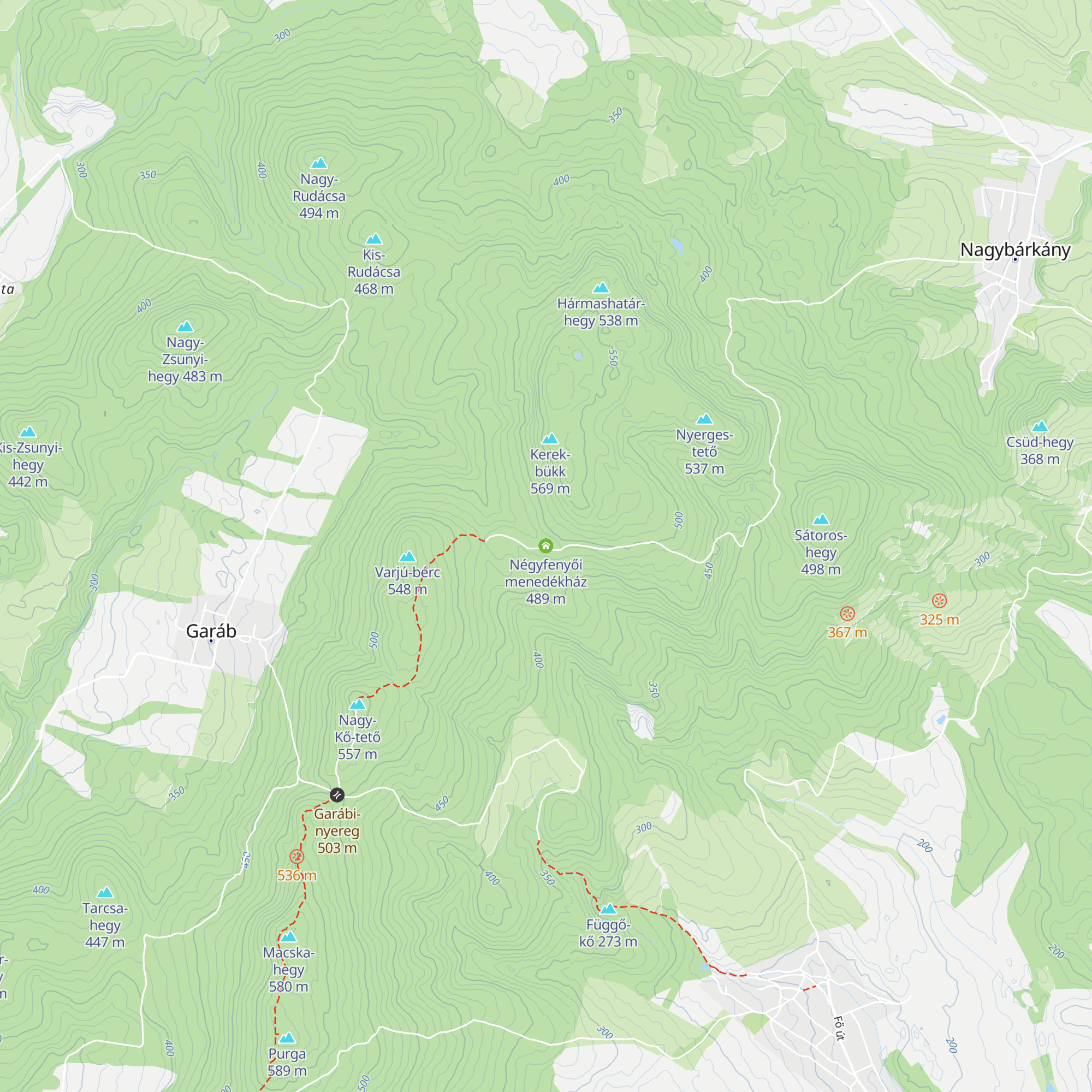 Négyfenyői menedékház map