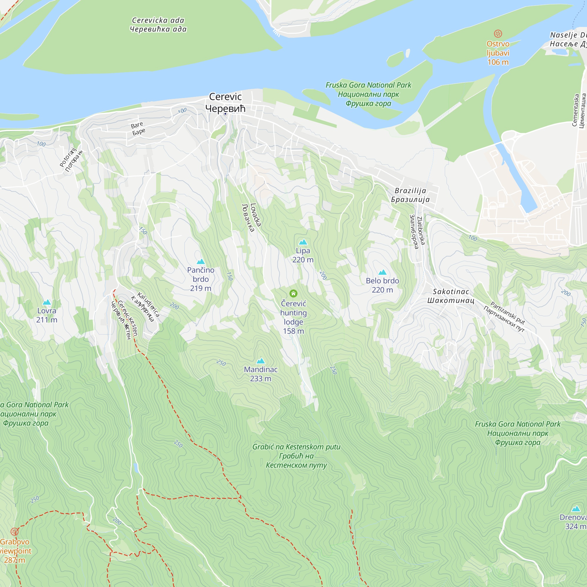 Čerević hunting lodge map