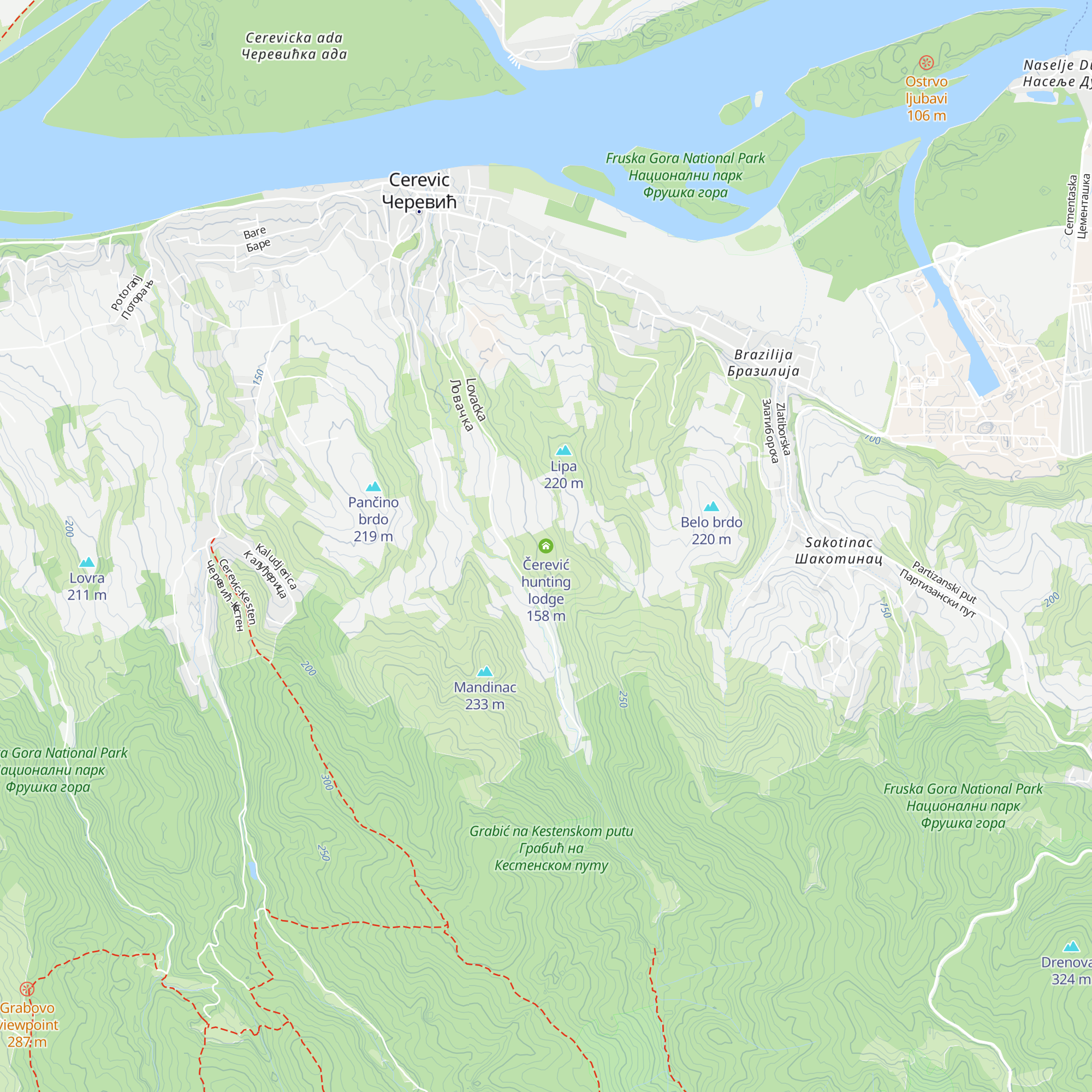 Čerević hunting lodge map