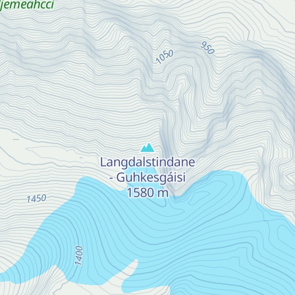 Map of Langdalstindane - Guhkesgáisi