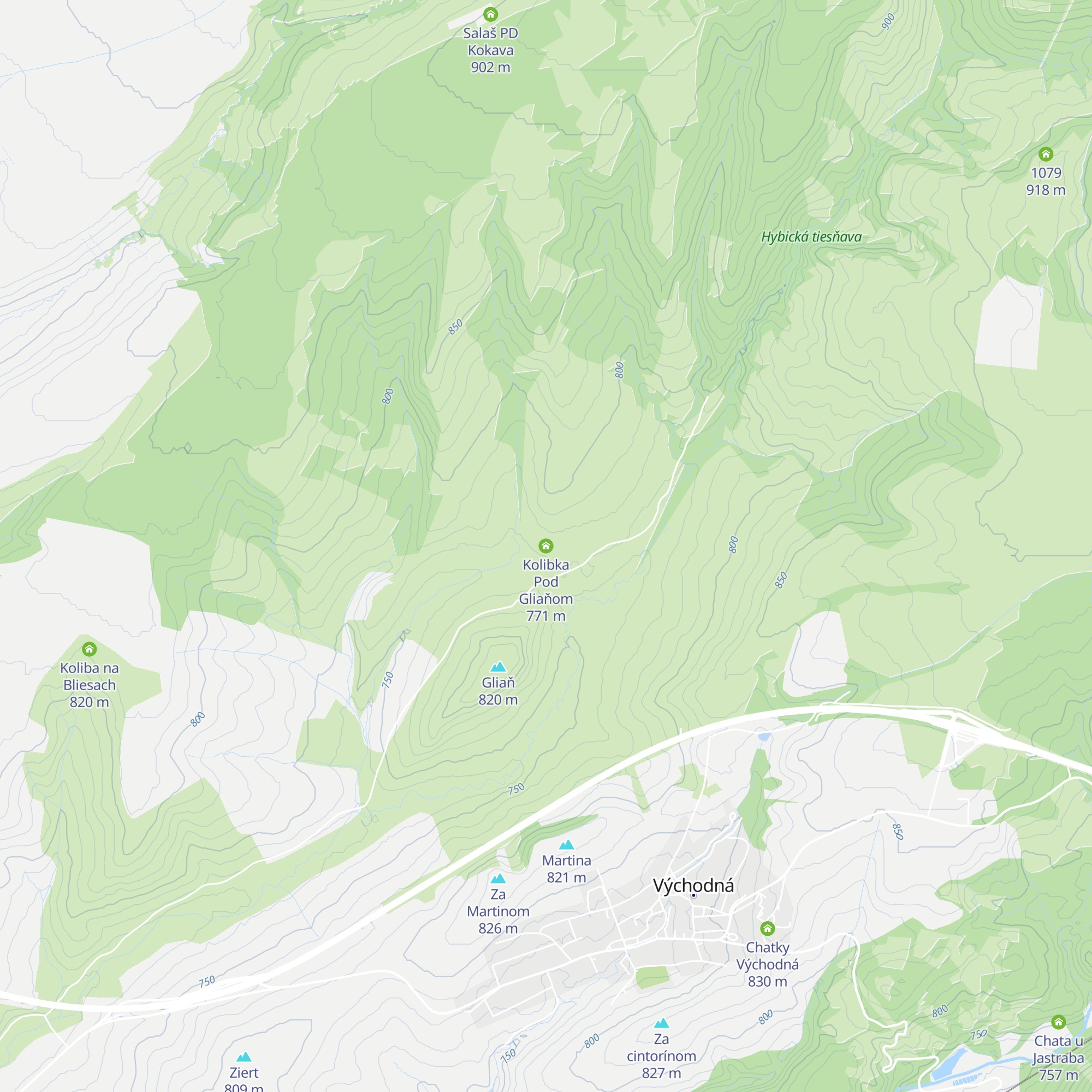 Kolibka Pod Gliaňom map