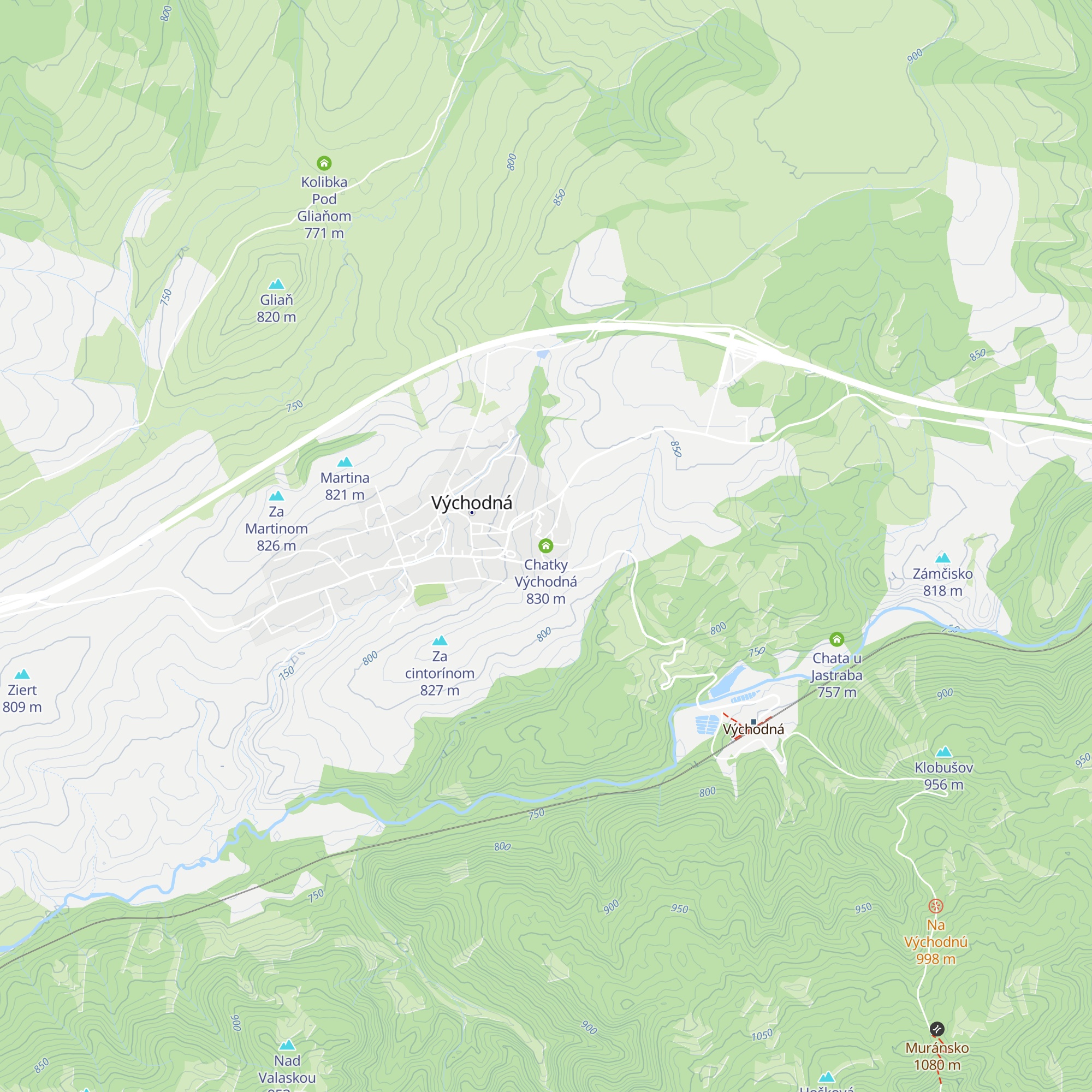 Chatky Východná map