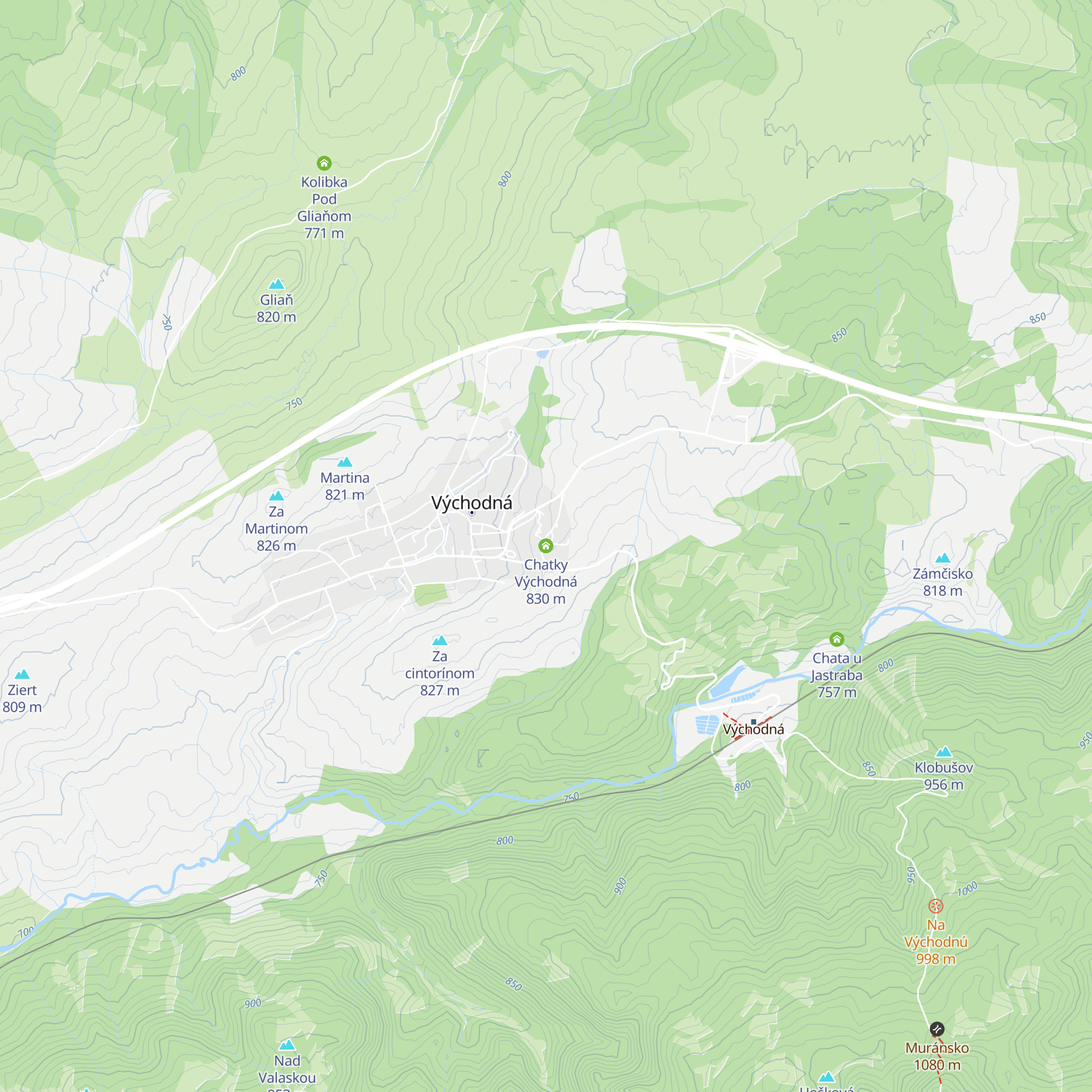 Chatky Východná map