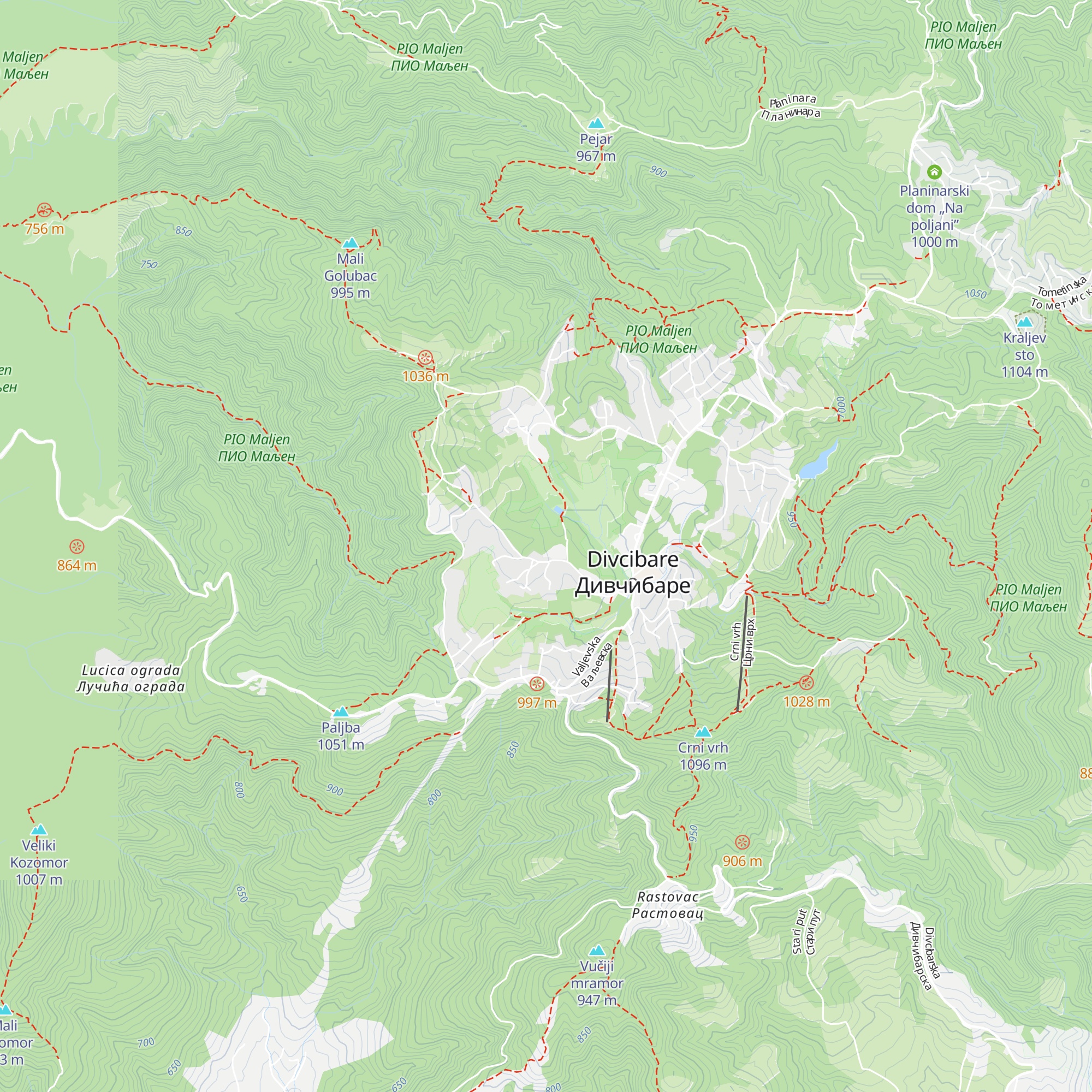Planinarski dom „PTT” map