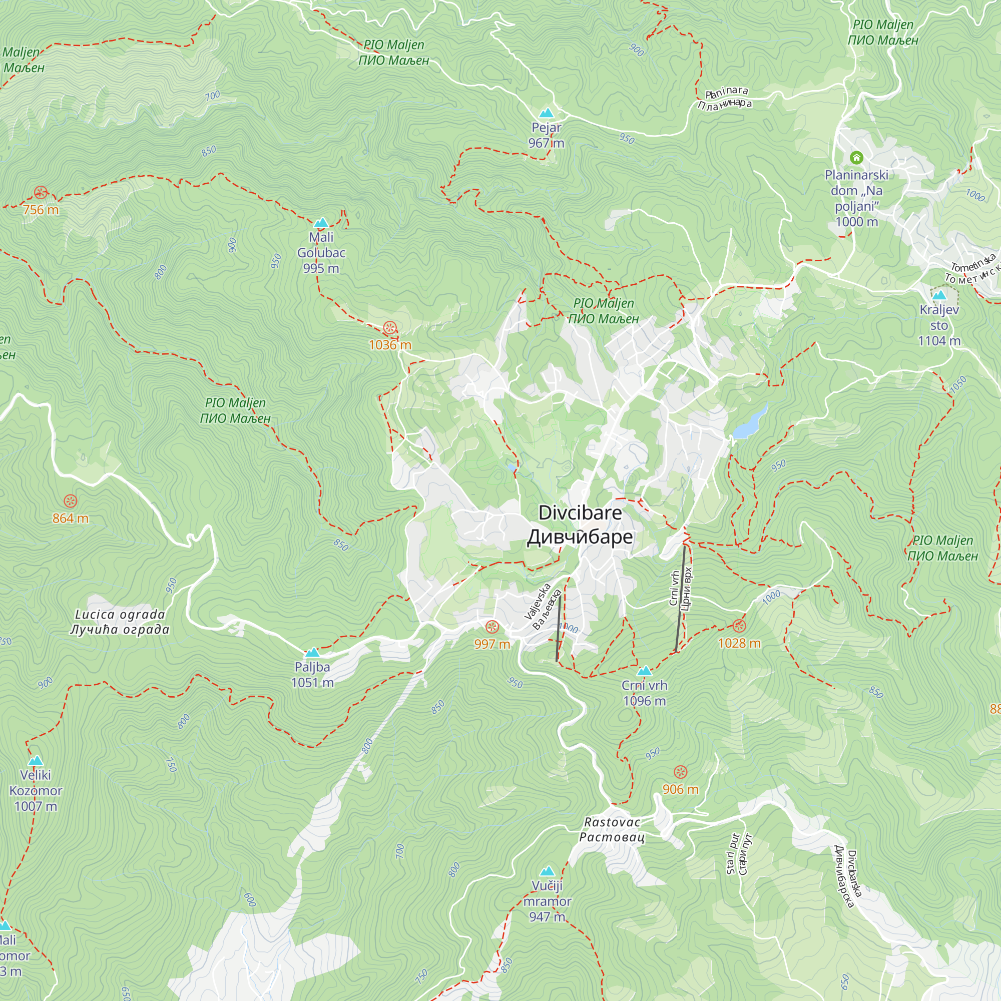 Planinarski dom „PTT” map