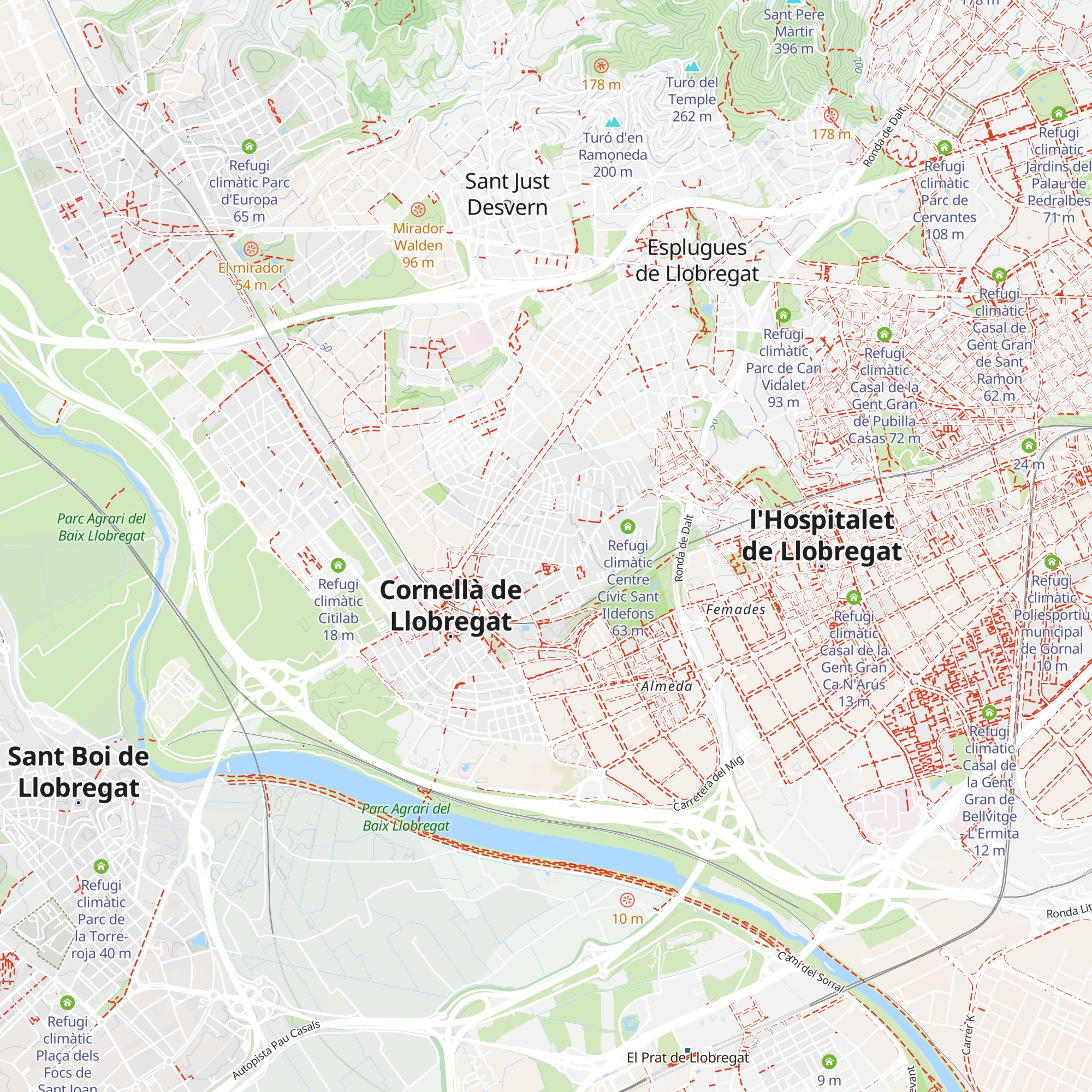Refugi climàtic Biblioteca Central de Cornellà map