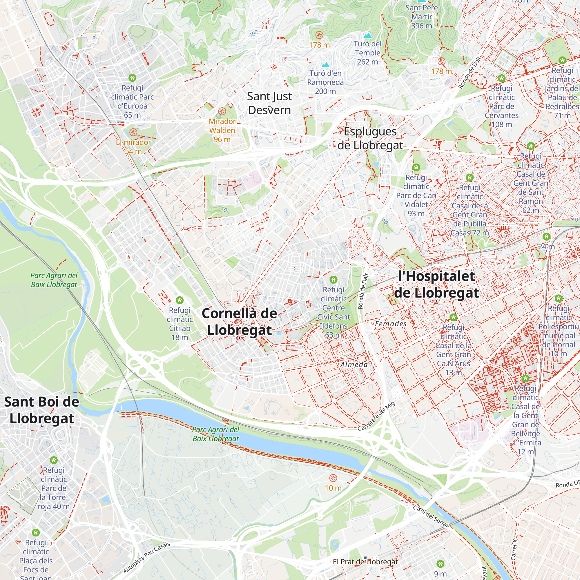 Refugi climàtic Biblioteca Central de Cornellà map