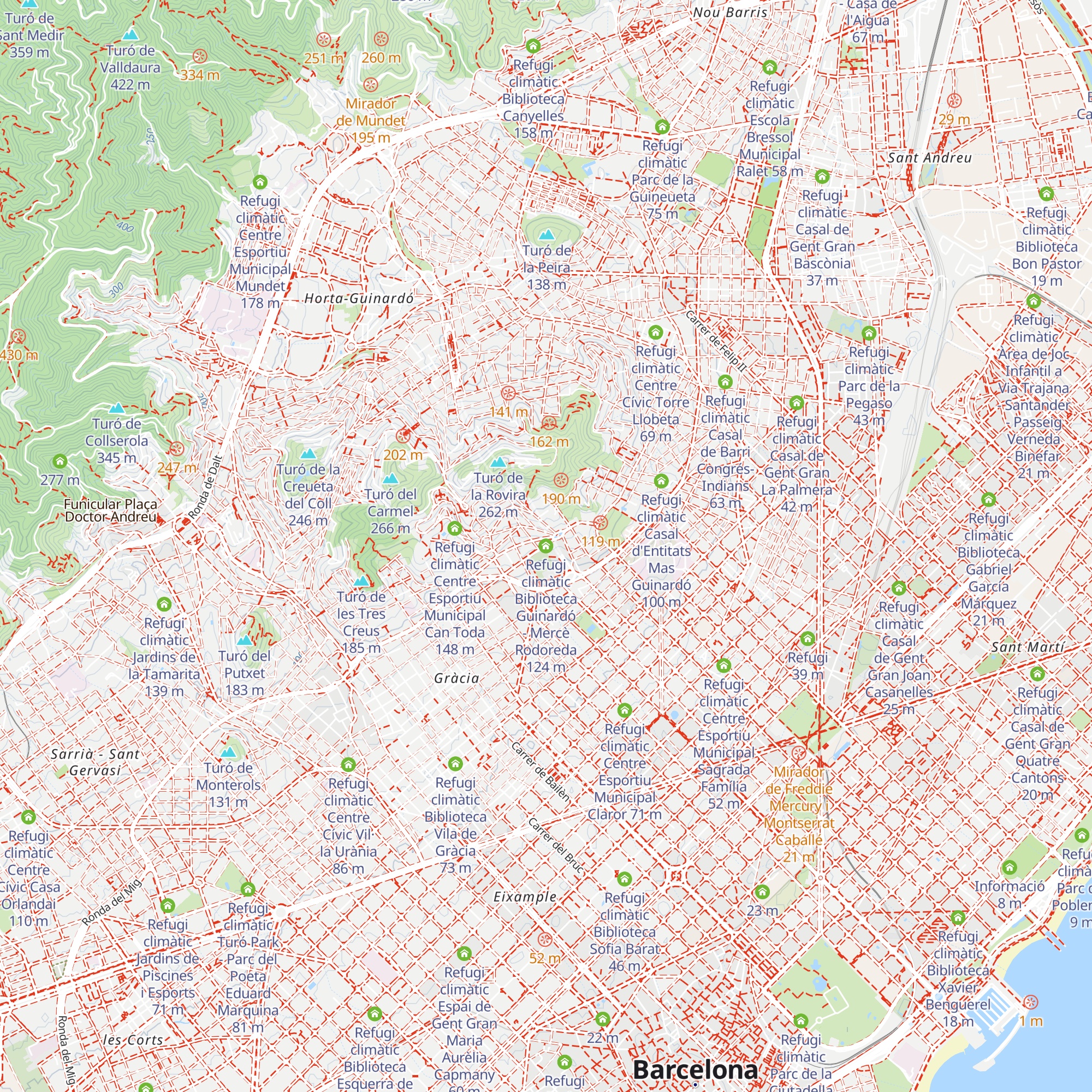 Refugi climàtic Biblioteca Guinardó - Mercè Rodoreda map