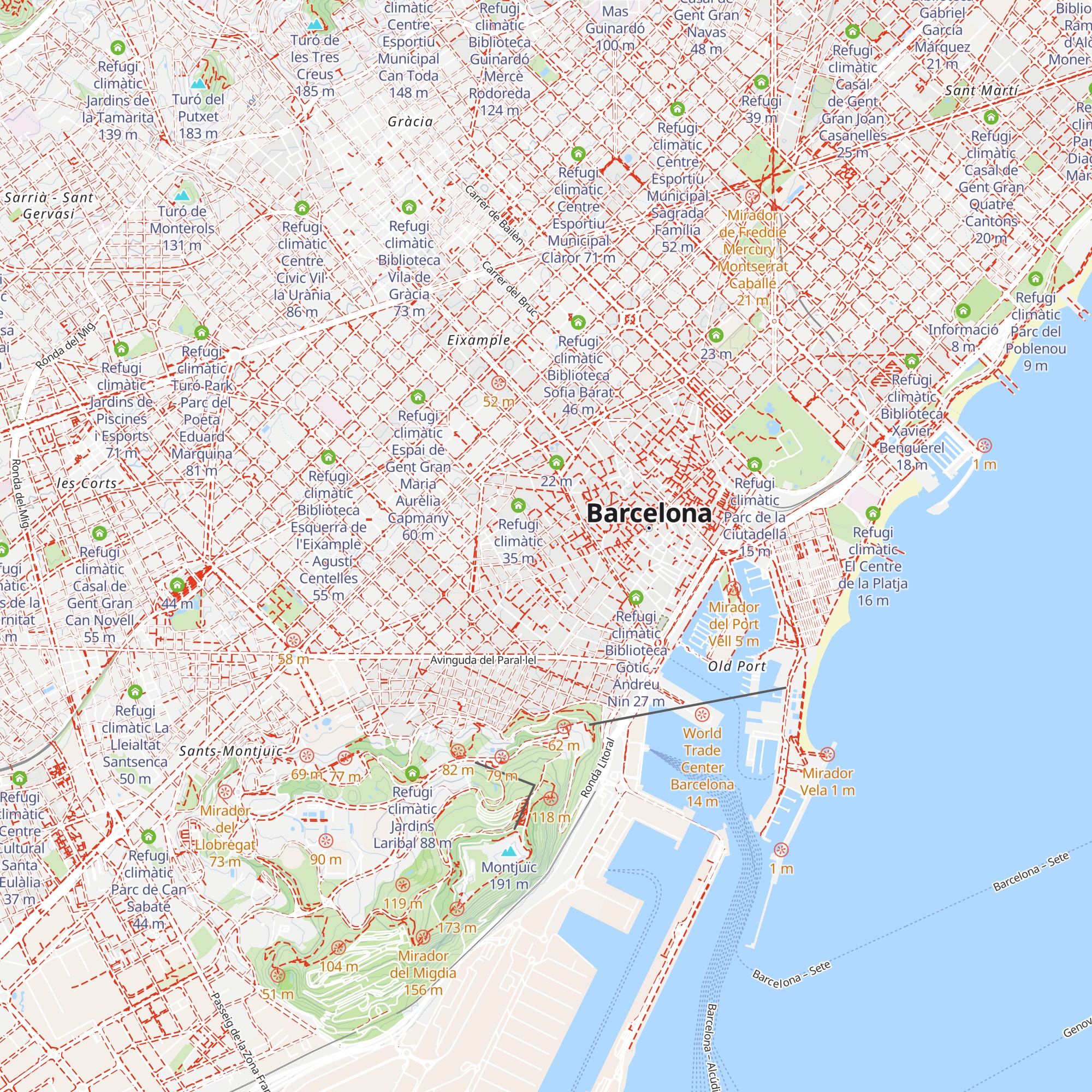 Refugi climàtic Biblioteca Sant Pau - Santa Creu map