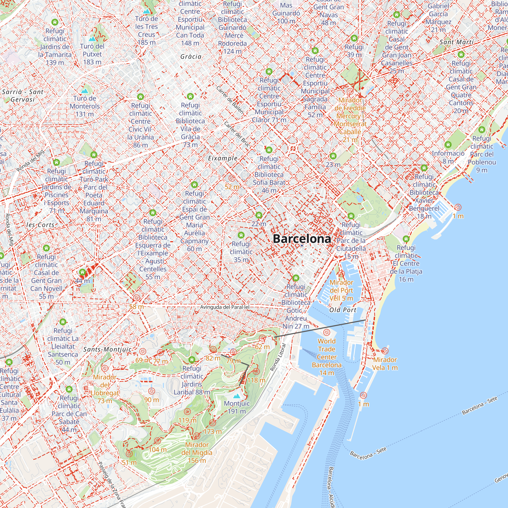 Refugi climàtic Biblioteca Sant Pau - Santa Creu map