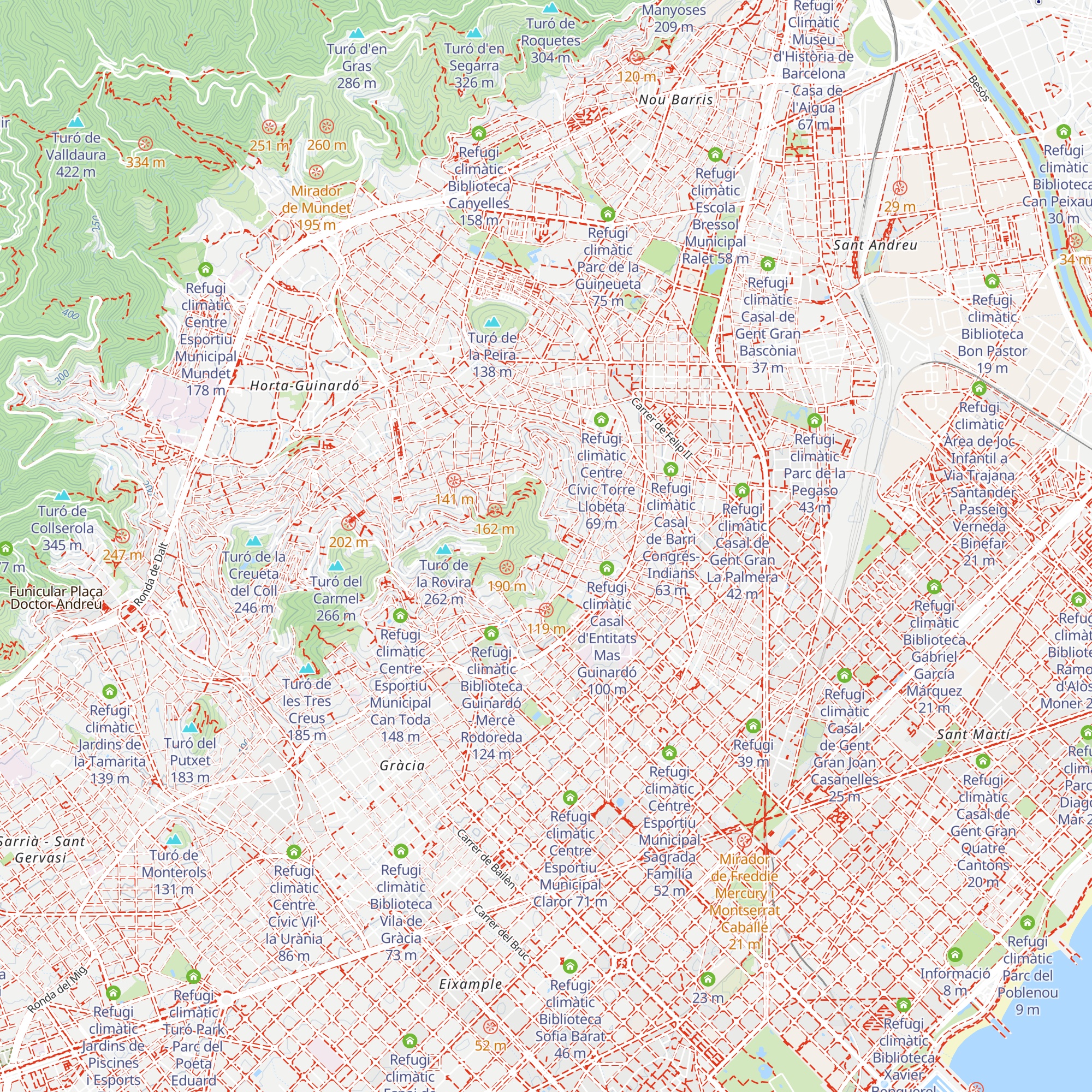 Refugi climàtic Parc del Guinardó map