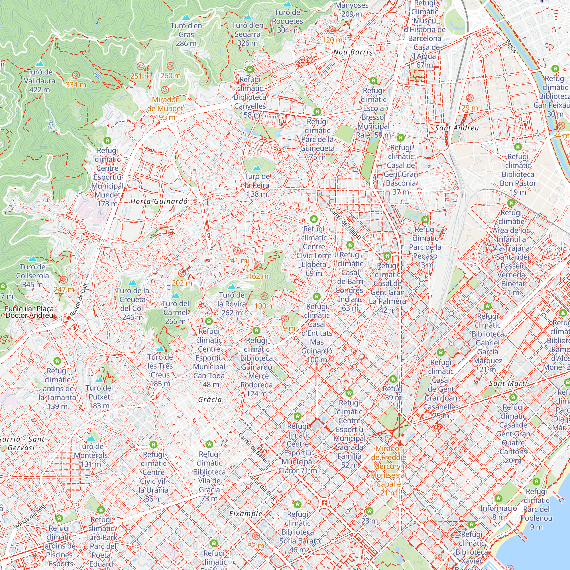 Refugi climàtic Parc del Guinardó map