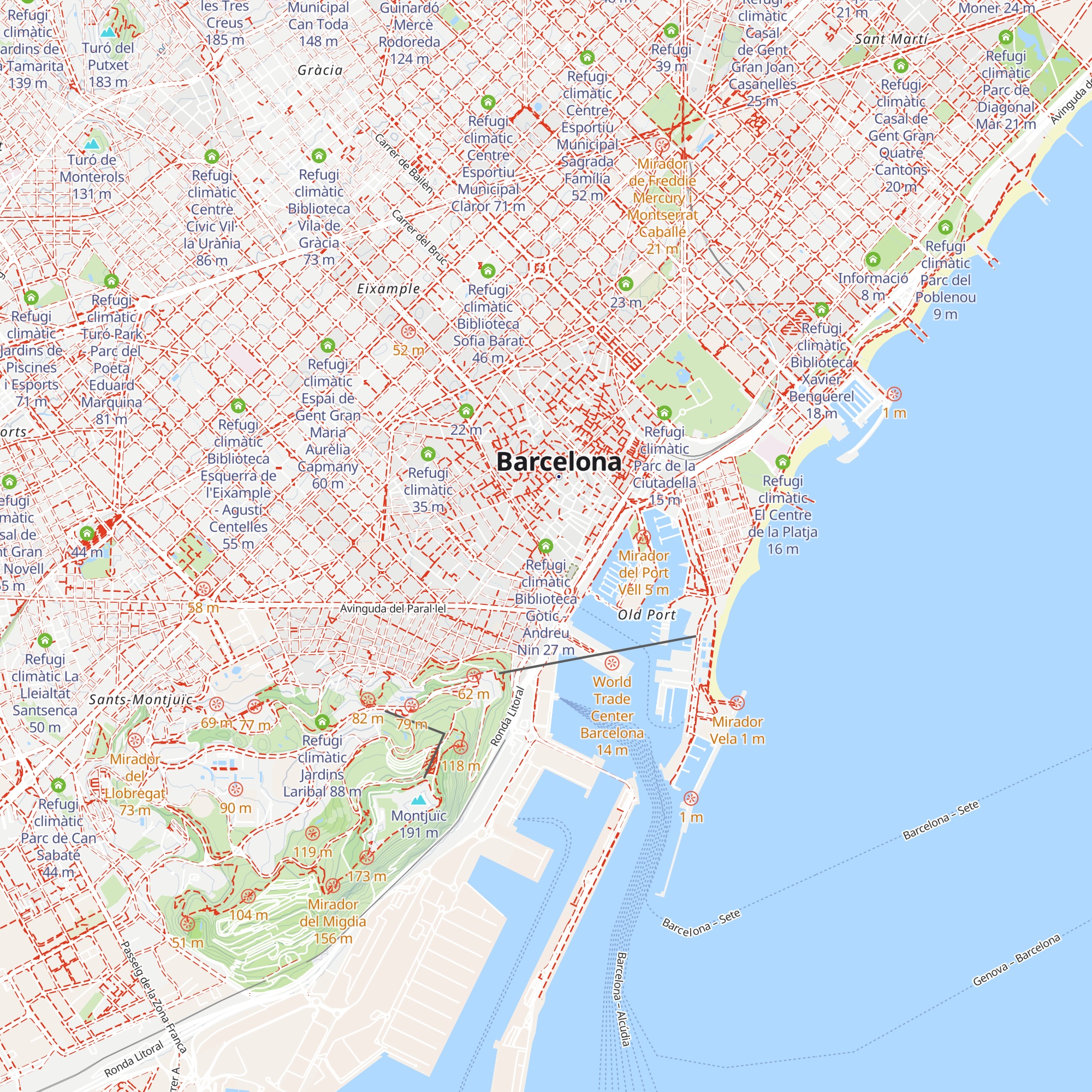 Refugi climàtic Biblioteca Gòtic - Andreu Nin map