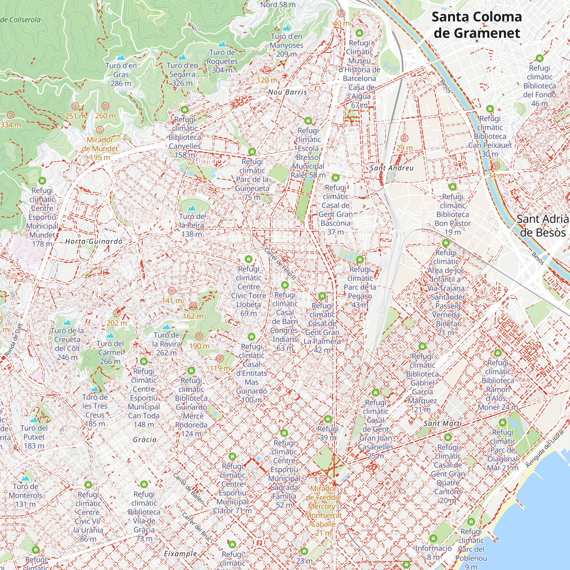 Refugi climàtic Casal de Barri Congrés-Indians map