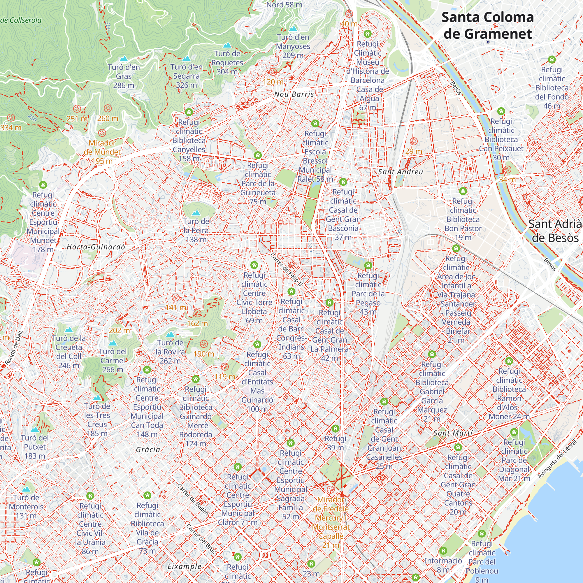 Refugi climàtic Casal de Barri Congrés-Indians map