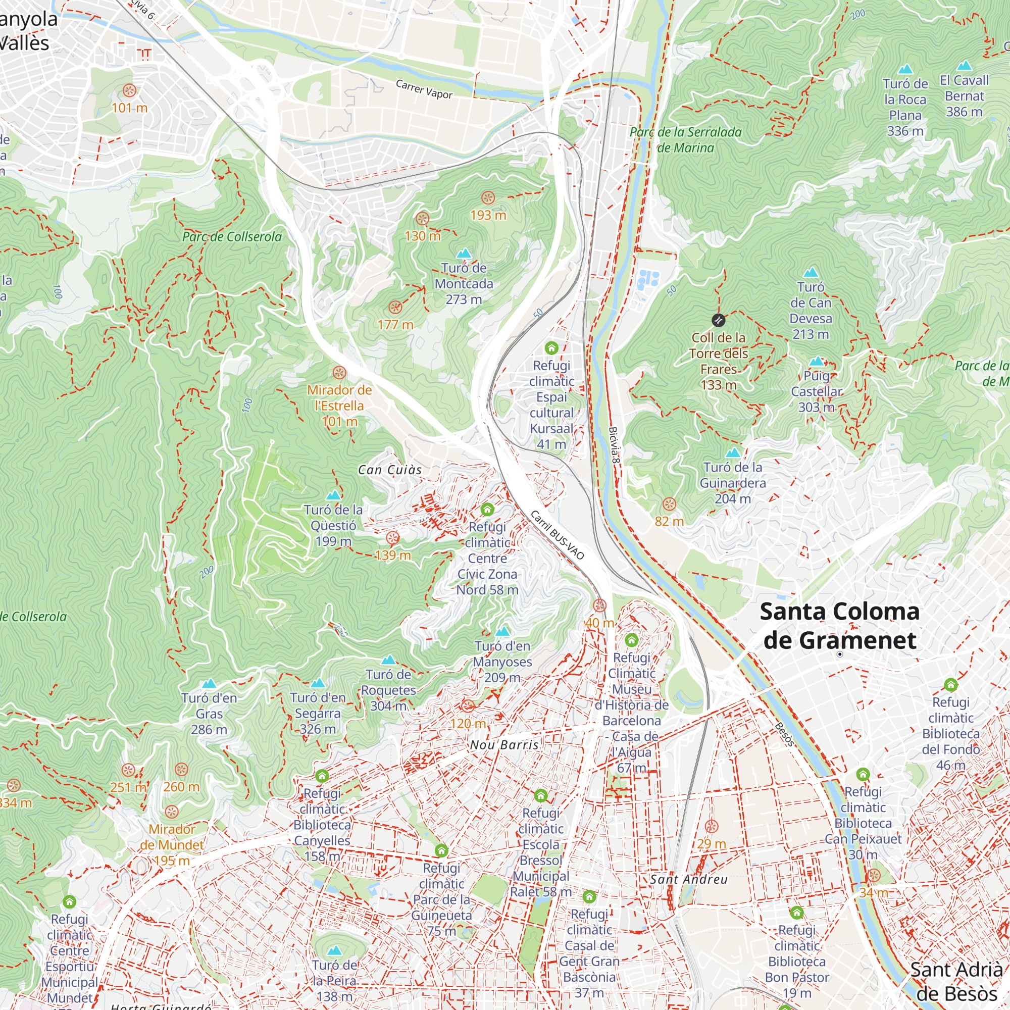 Refugi climàtic Biblioteca Zona Nord map