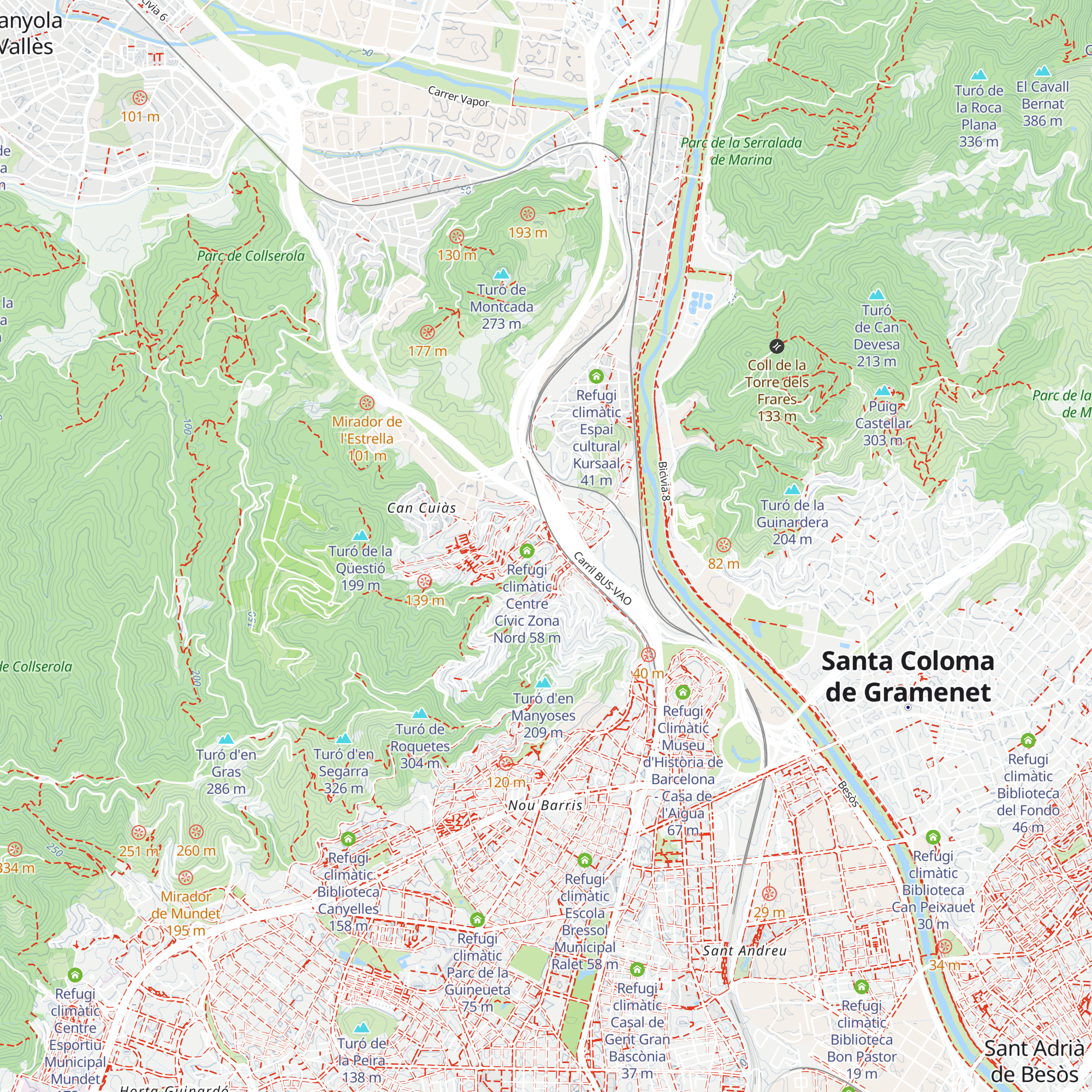 Refugi climàtic Biblioteca Zona Nord map