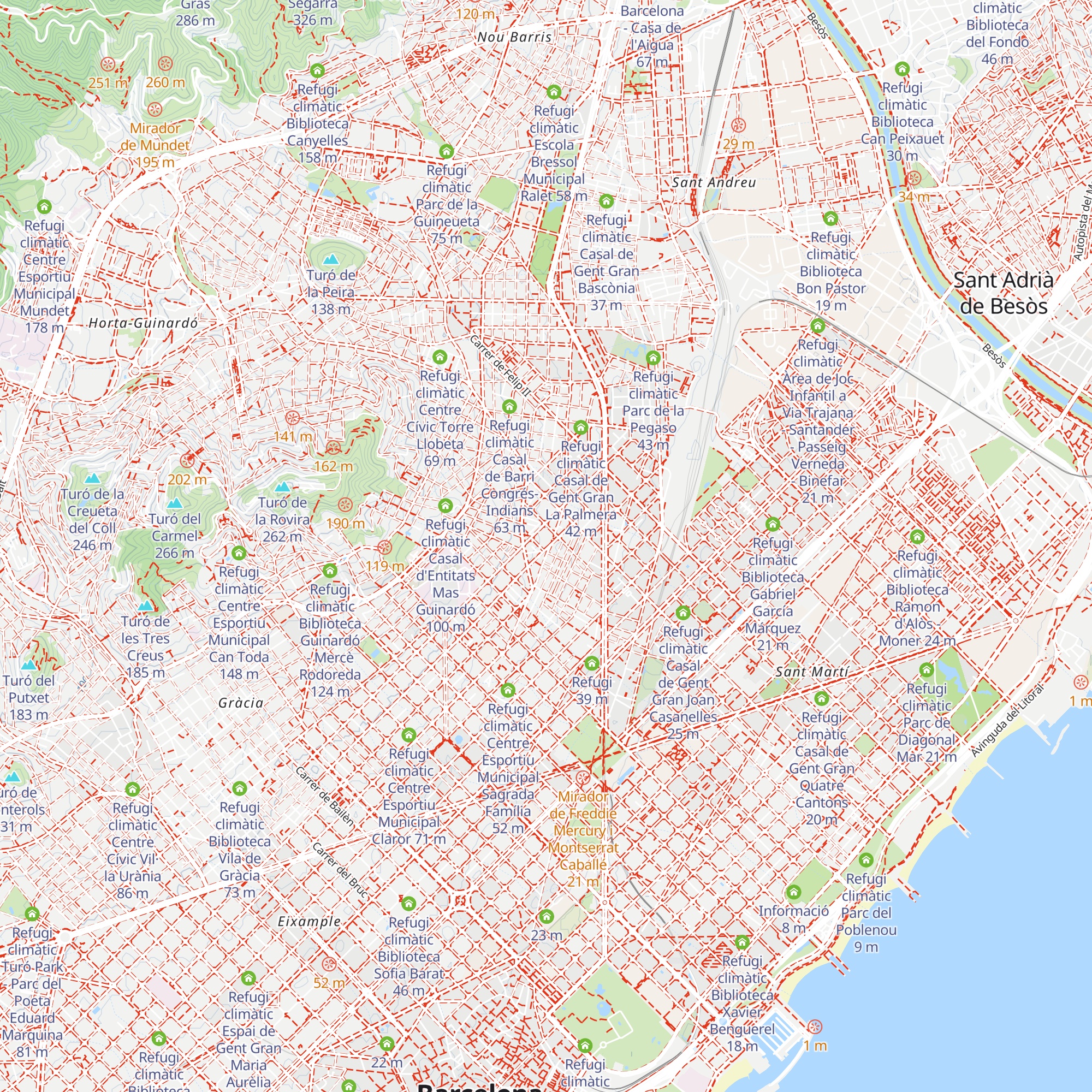 Refugi climàtic Biblioteca Camp de l'Arpa - Caterina Albert map