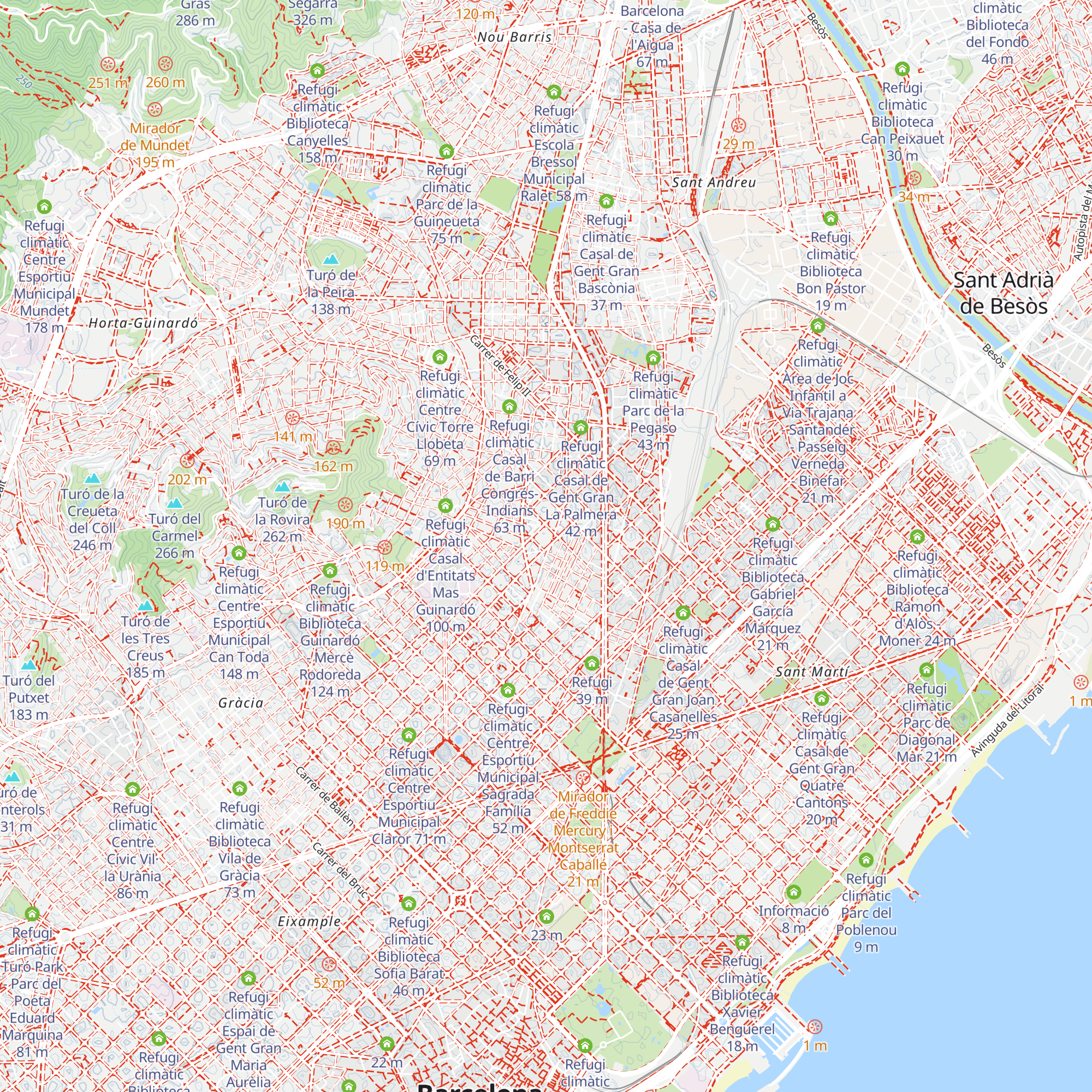 Refugi climàtic Biblioteca Camp de l'Arpa - Caterina Albert map