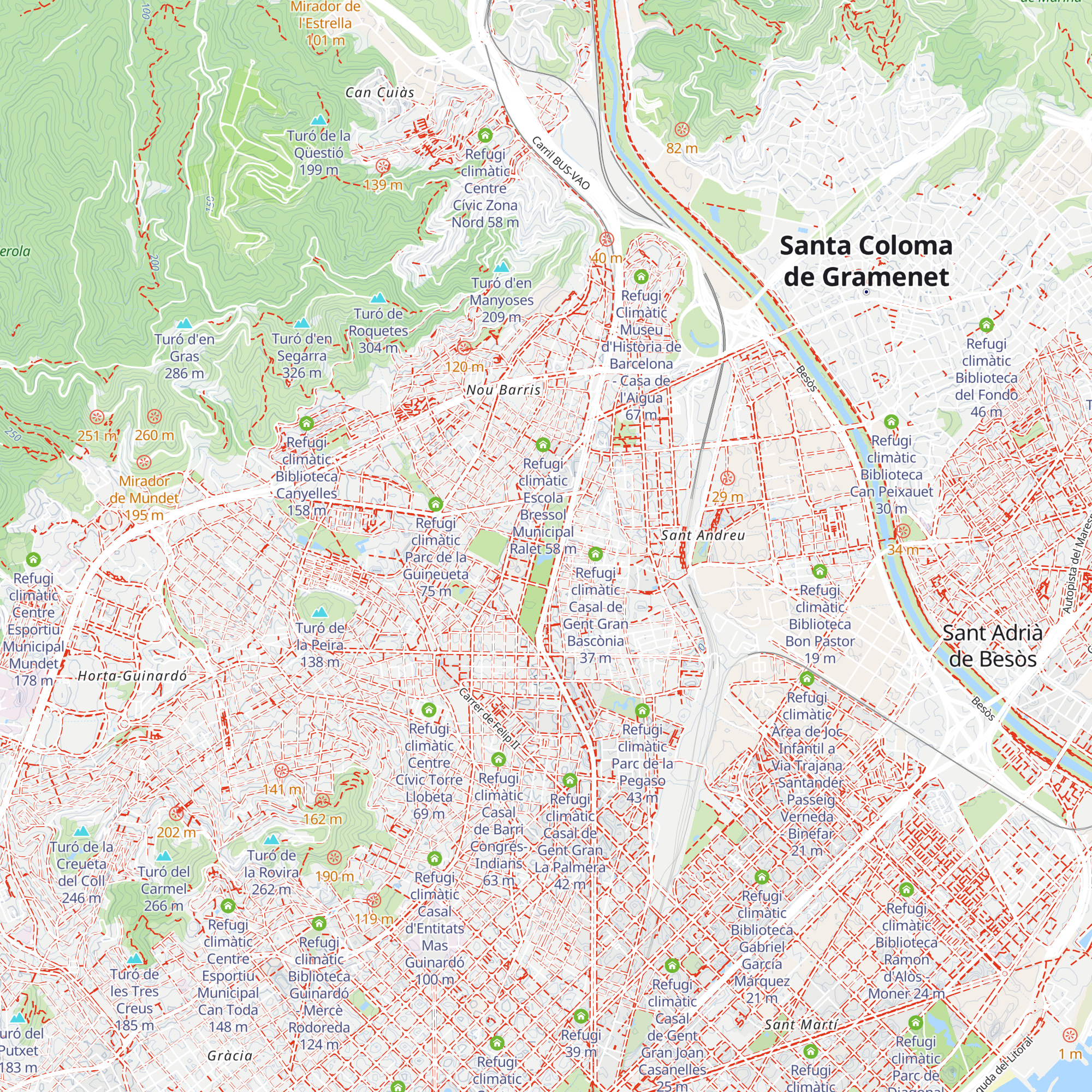 Refugi climàtic Centre Esportiu Municipal Can Dragó;Refugi climàtic Parc de Can Dragó map