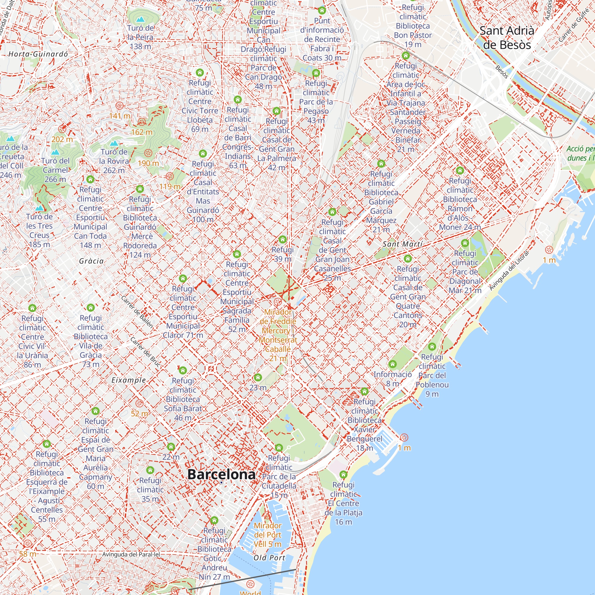 Refugi climàtic Museu del Disseny de Barcelona;Refugi climàtic Biblioteca El Clot - Josep Benet map