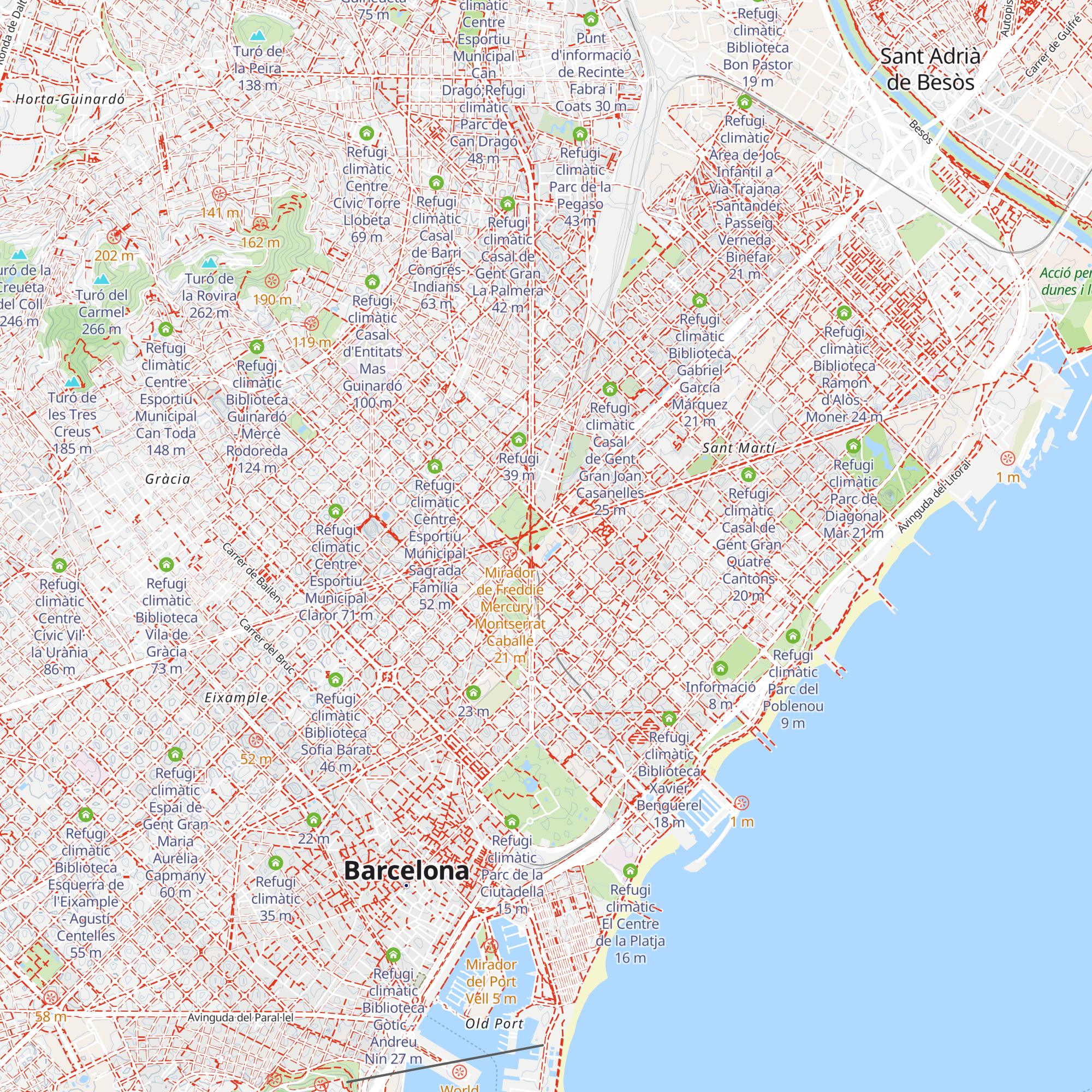 Refugi climàtic Museu del Disseny de Barcelona;Refugi climàtic Biblioteca El Clot - Josep Benet map