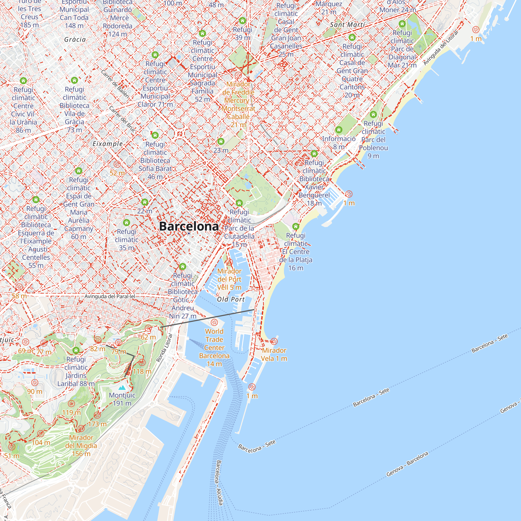Refugi climàtic Biblioteca Barceloneta - La Fraternitat map