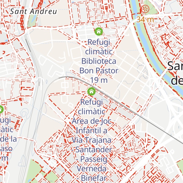 Map of Refugi climàtic Àrea de Joc Infantil a Via Trajana - Santander - Passeig Verneda - Binefar