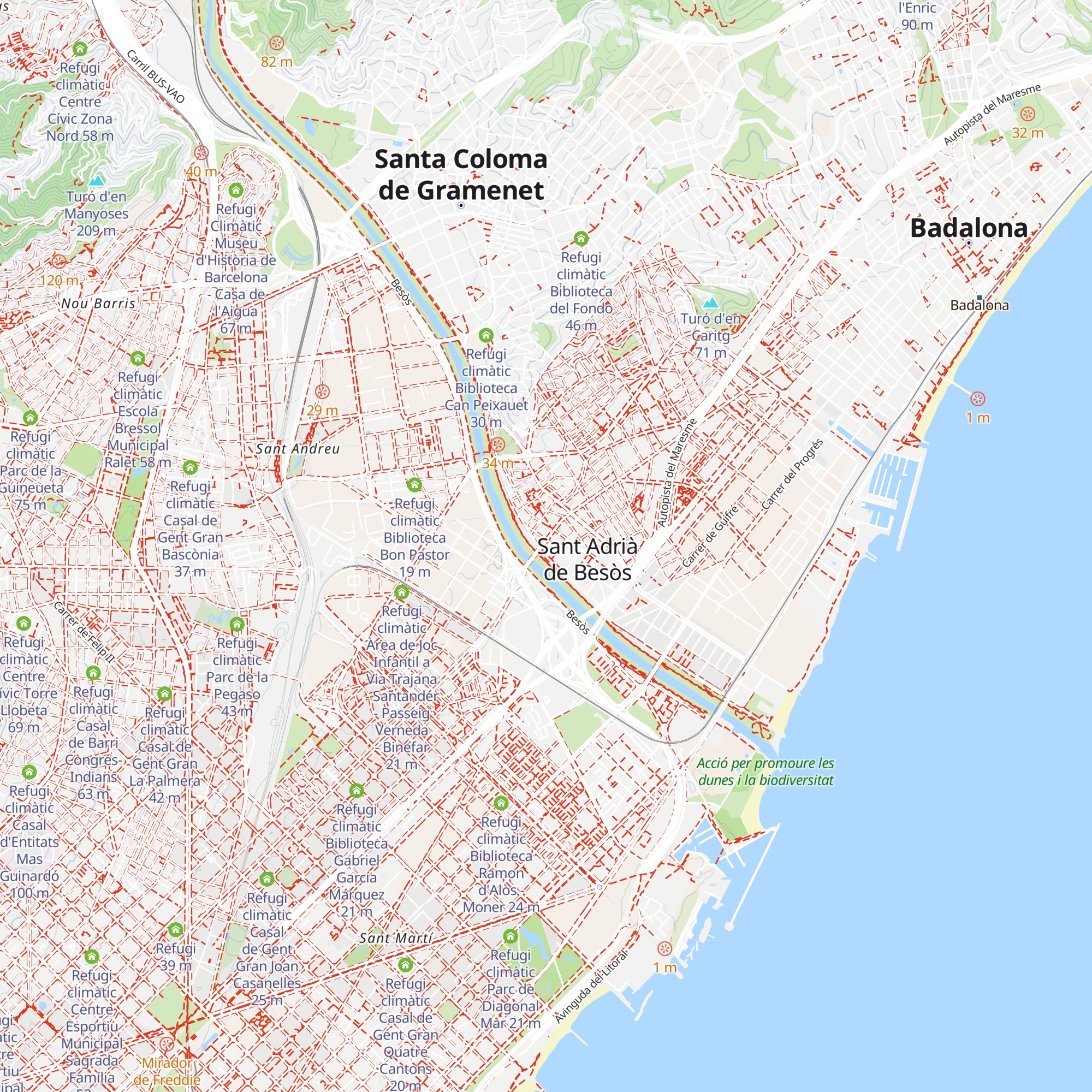 Refugi climàtic Biblioteca de Sant Adrià map