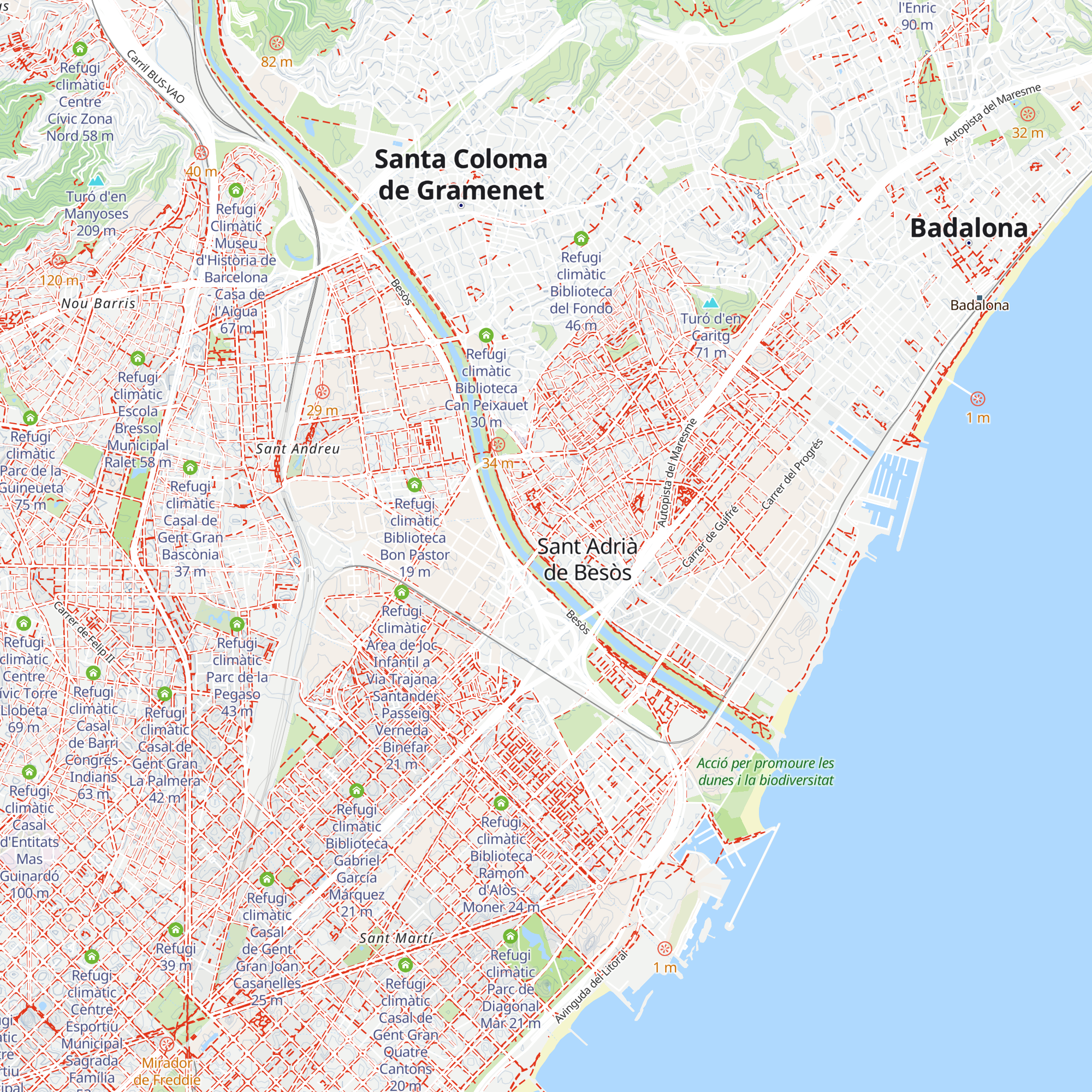 Refugi climàtic Biblioteca de Sant Adrià map
