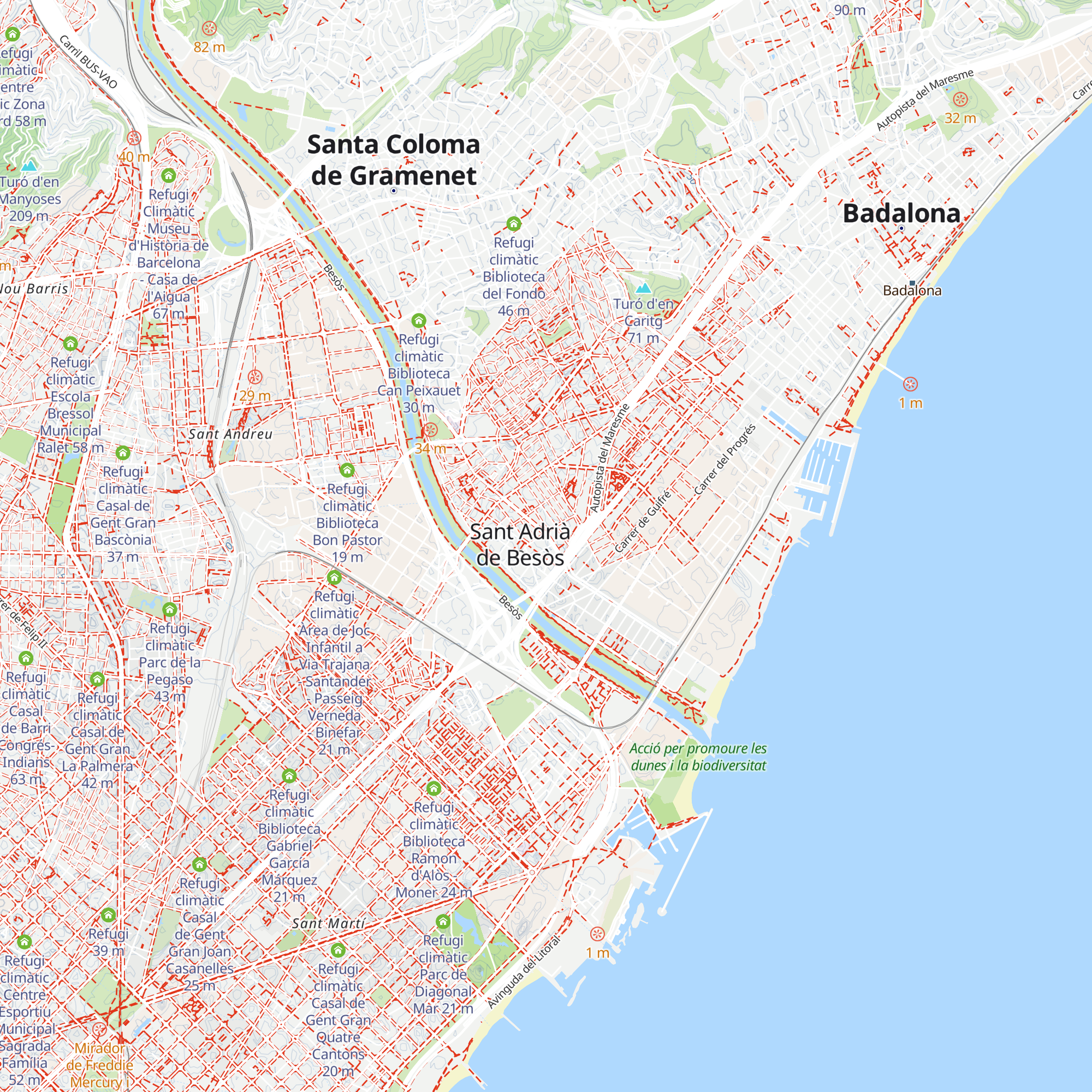 Refugi climàtic Centre Fiveller map