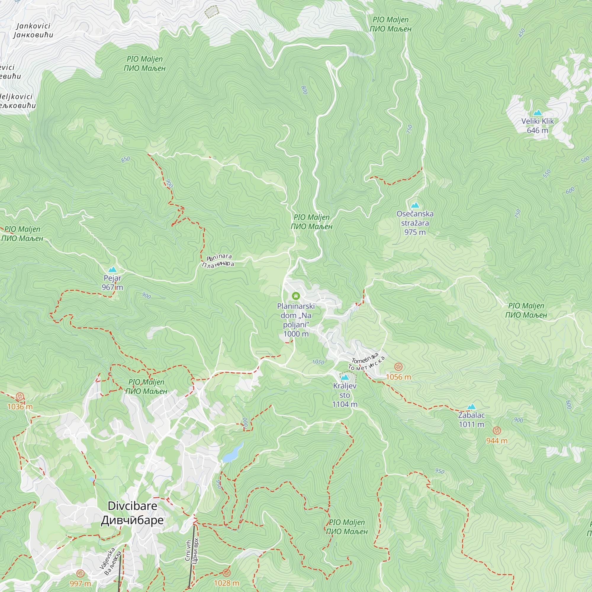 Planinarski dom „Na poljani” map