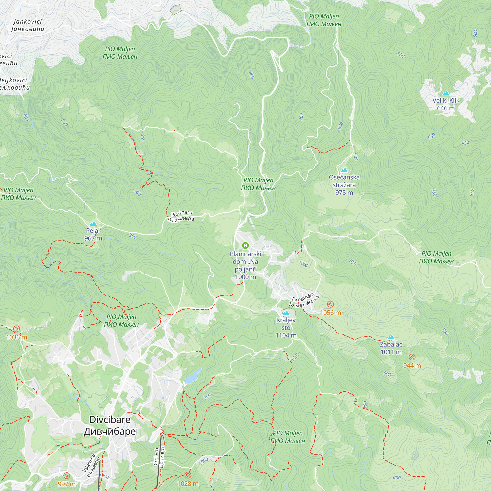 Planinarski dom „Na poljani” map