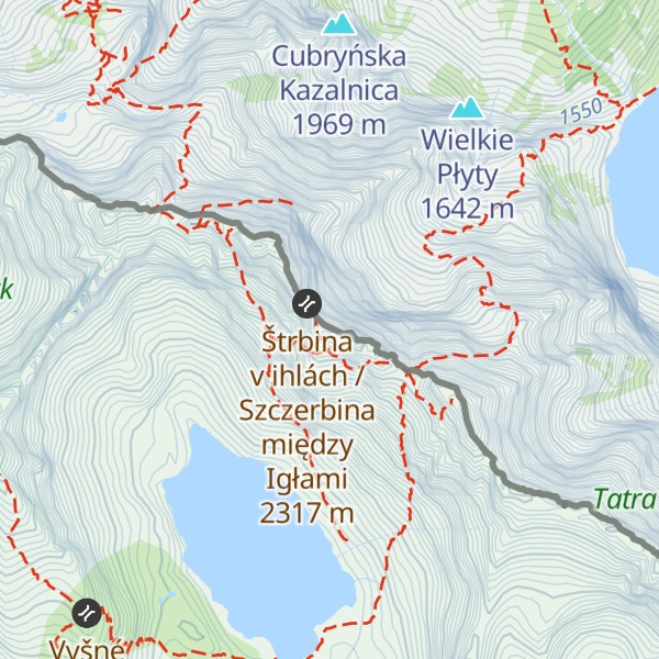 Map of Mięguszowiecki Szczyt Pośredni / Prostredný Mengusovský štít