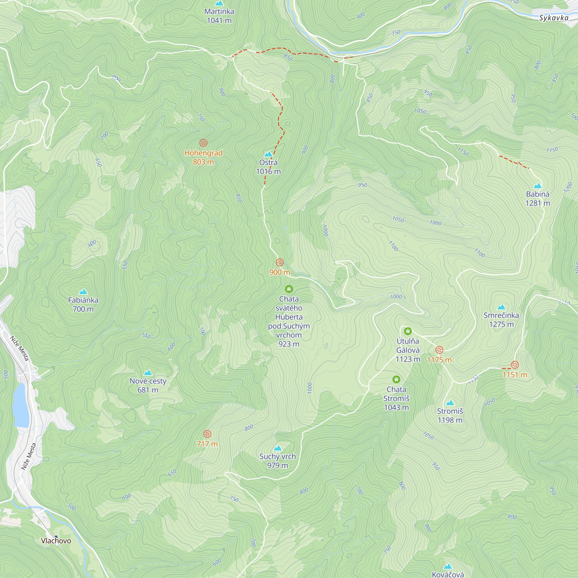 Chata svätého Huberta pod Suchým vrchom map