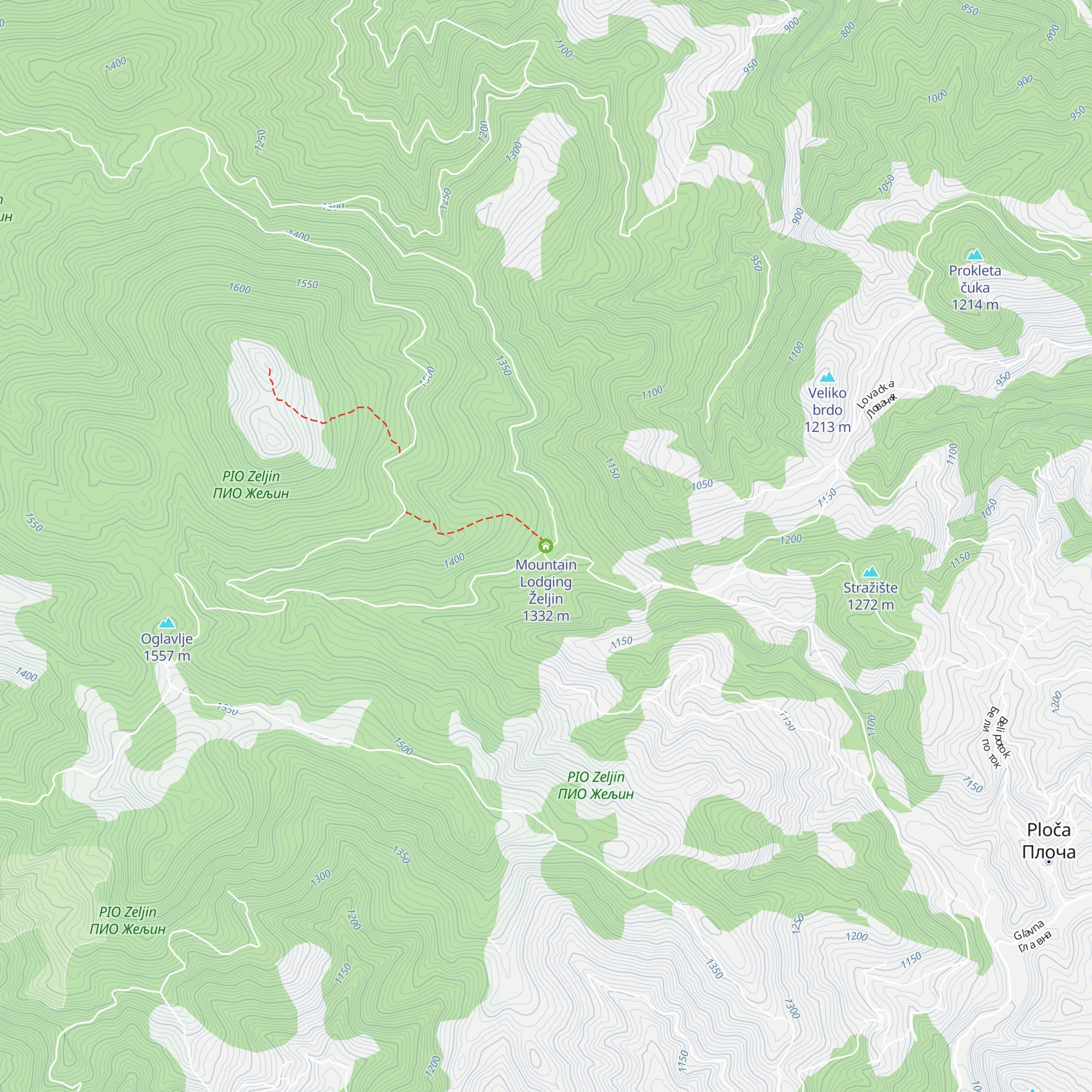 Mountain Lodging Željin map