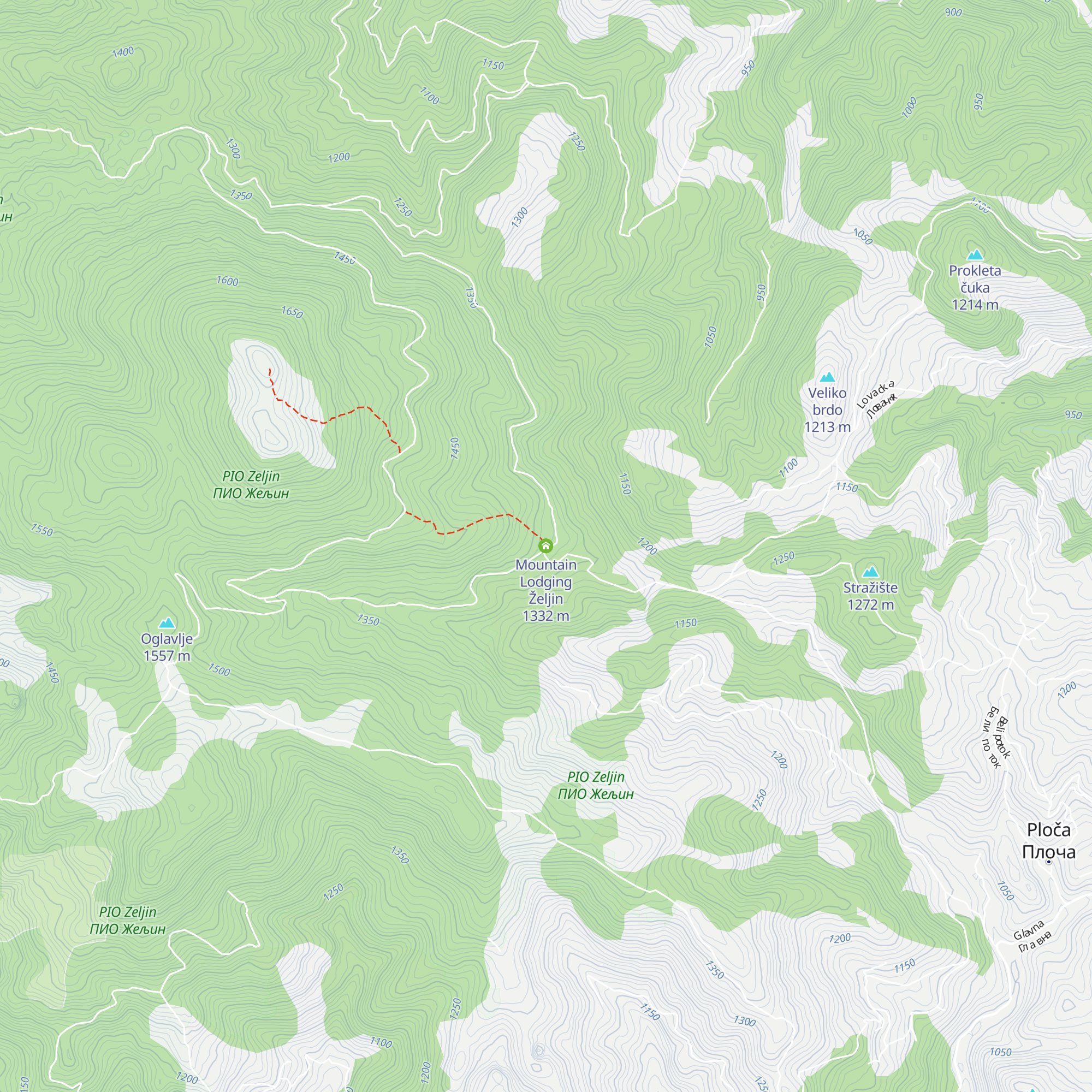 Mountain Lodging Željin map