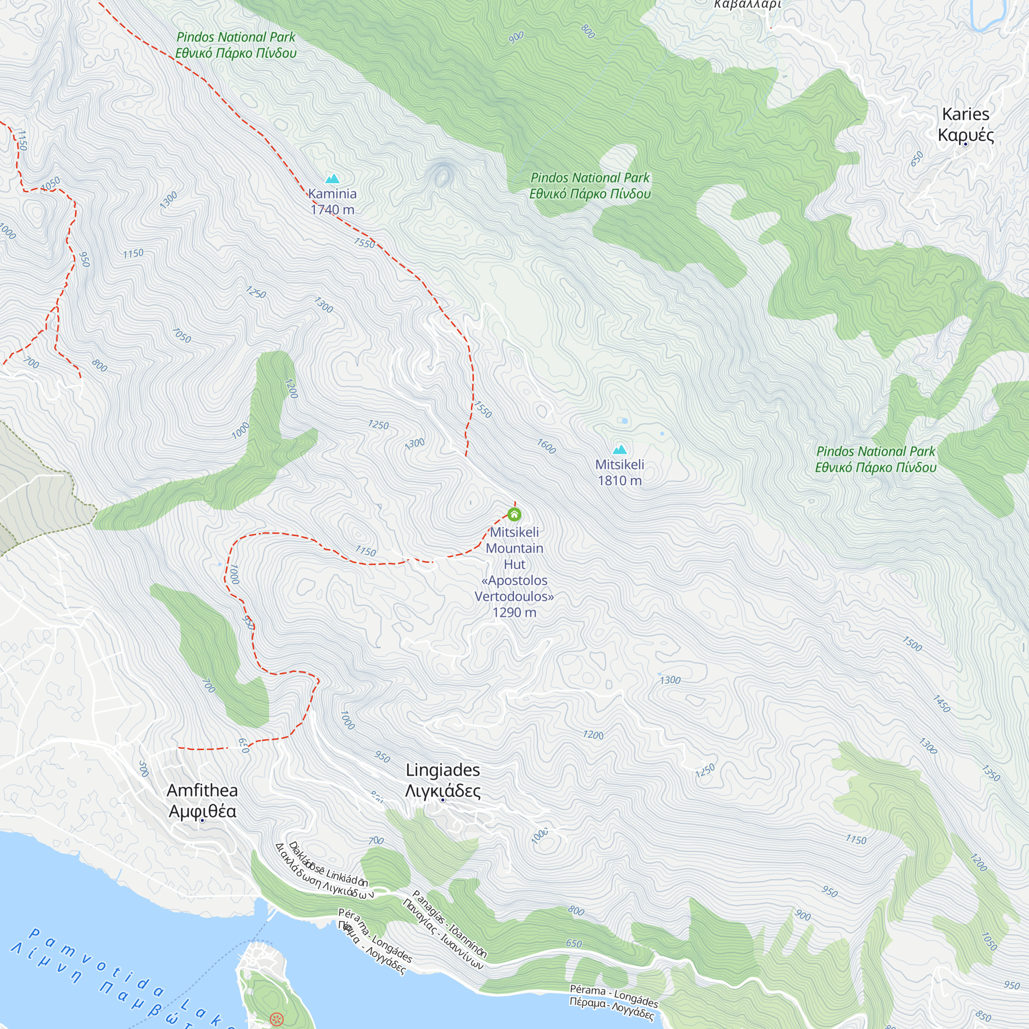 Mitsikeli Mountain Hut «Apostolos Vertodoulos» map