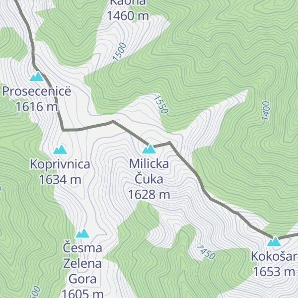 Map of Milicka Čuka