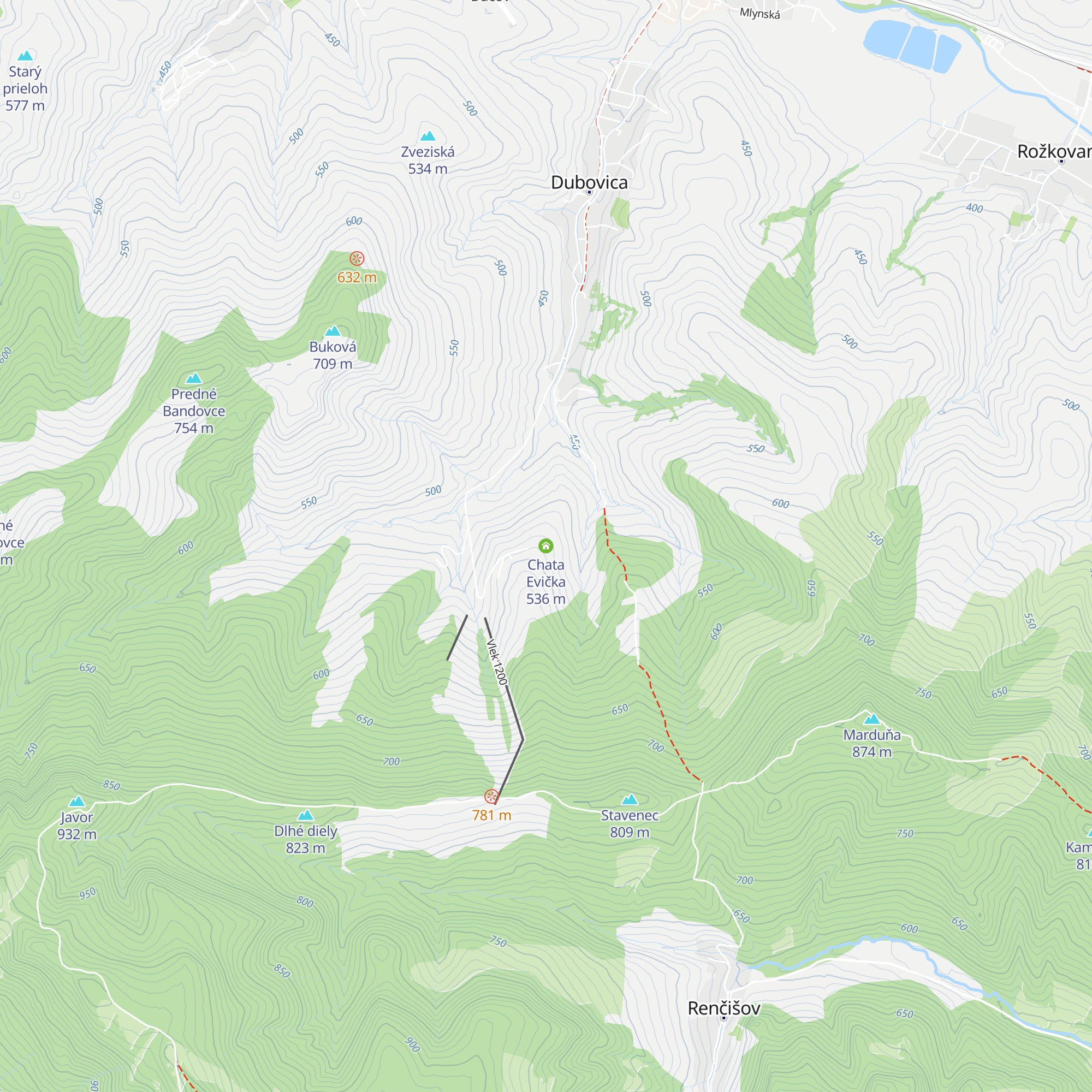 Chata Evička map