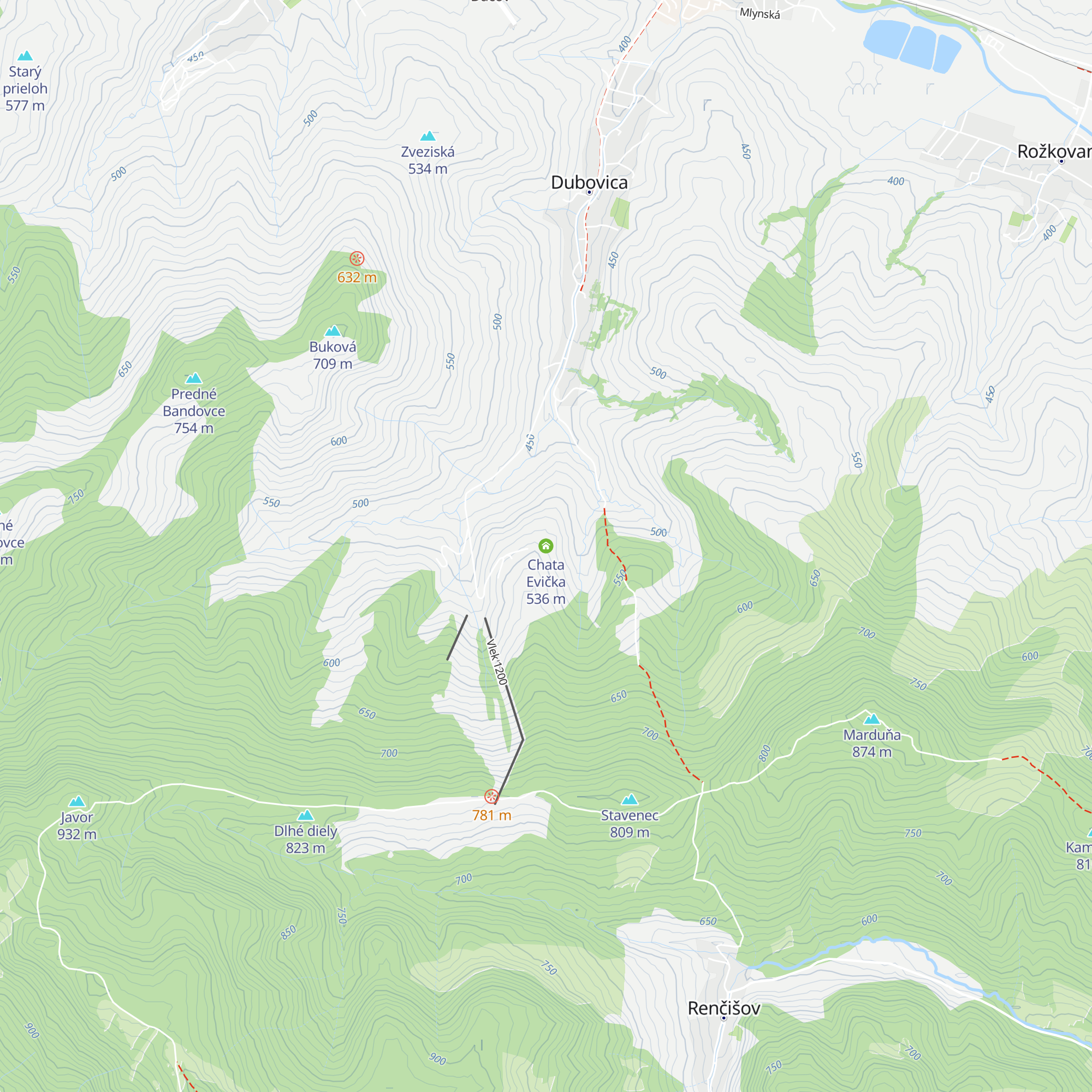 Chata Evička map