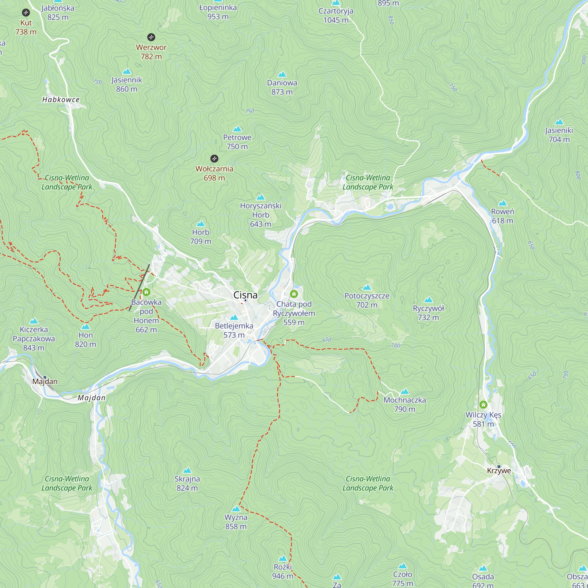 Chata pod Ryczywołem map