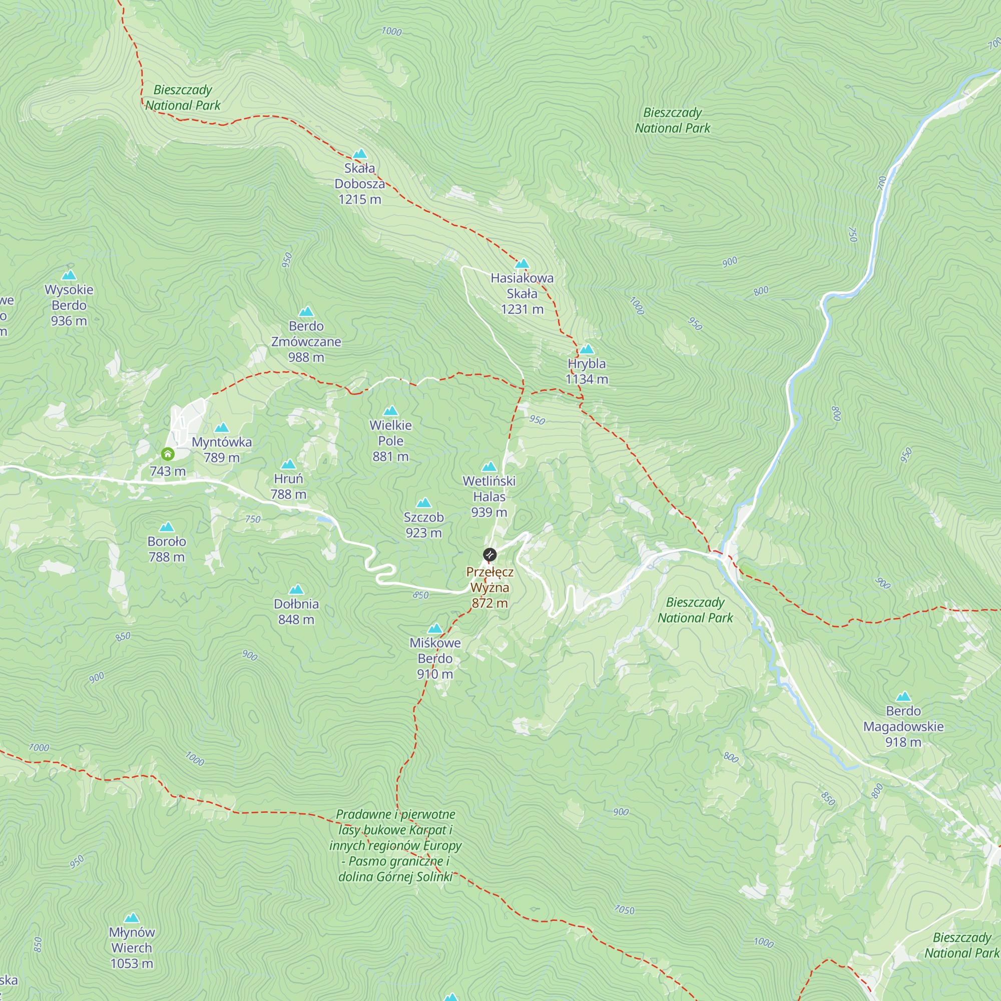 Punkt poboru opłat za wejście na teren BdPN - przełęcz Wyżna map