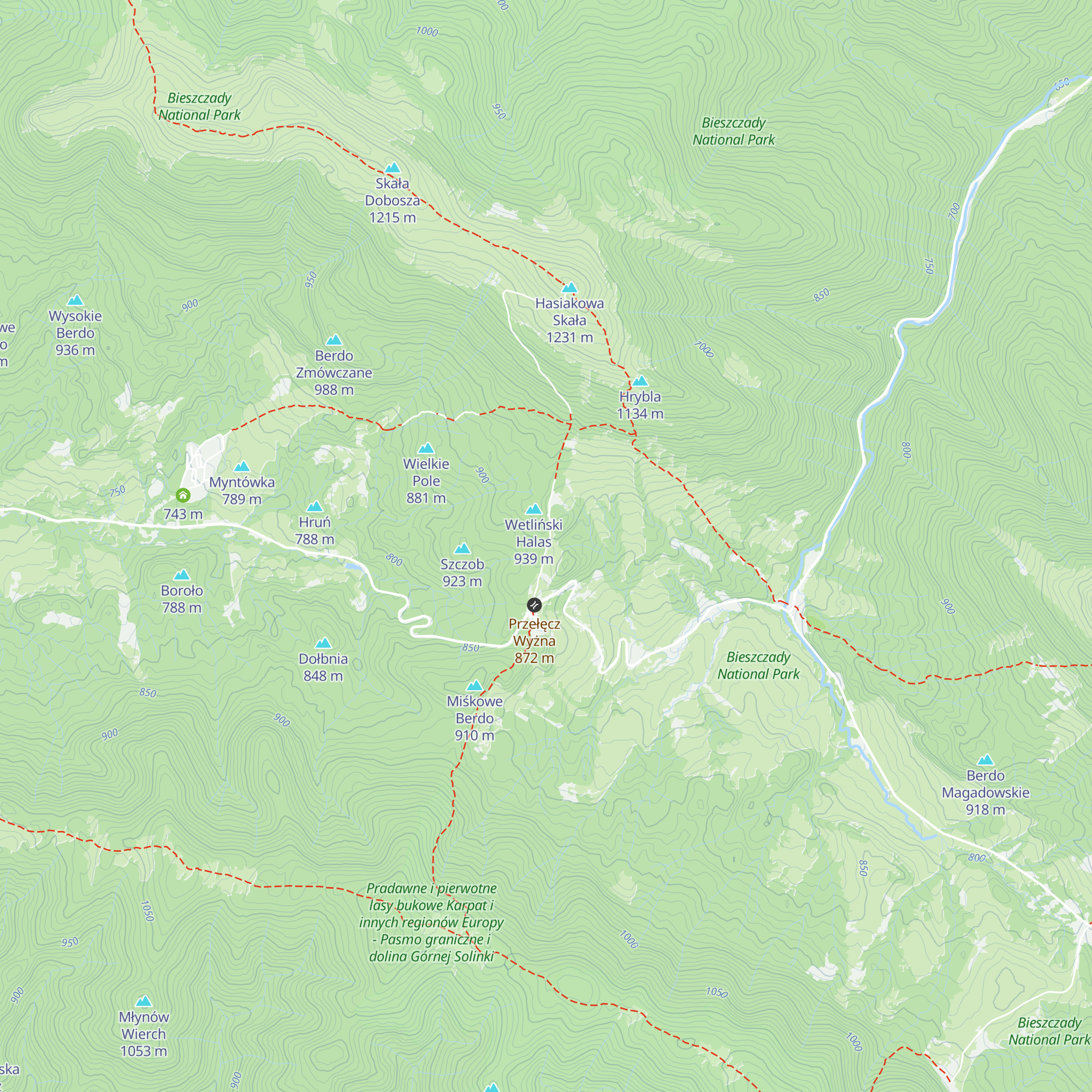 Punkt poboru opłat za wejście na teren BdPN - przełęcz Wyżna map