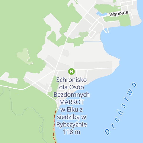 Map of Schronisko dla Osób Bezdomnych MARKOT w Ełku z siedzibą w Rybczyźnie