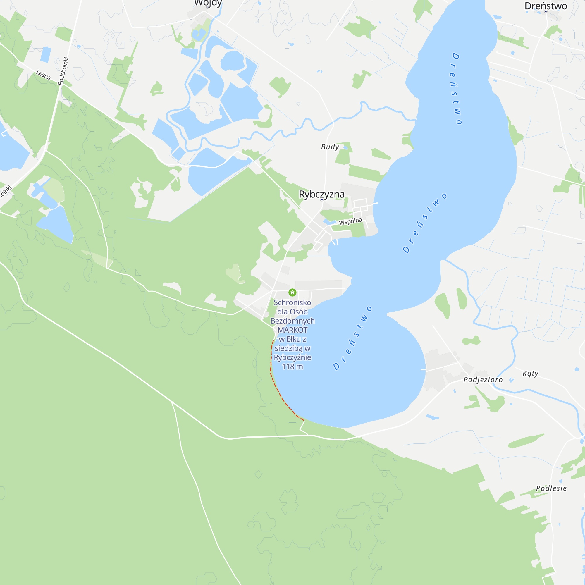 Schronisko dla Osób Bezdomnych MARKOT w Ełku z siedzibą w Rybczyźnie map