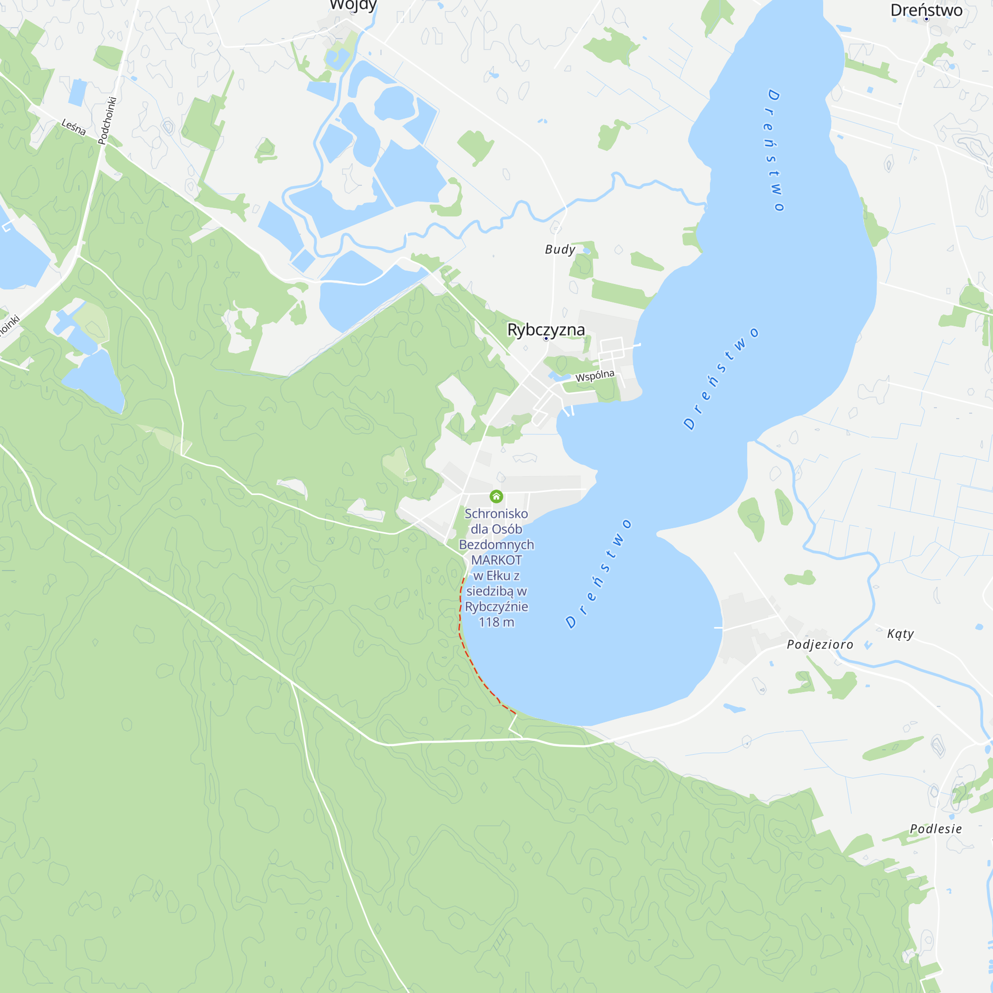 Schronisko dla Osób Bezdomnych MARKOT w Ełku z siedzibą w Rybczyźnie map