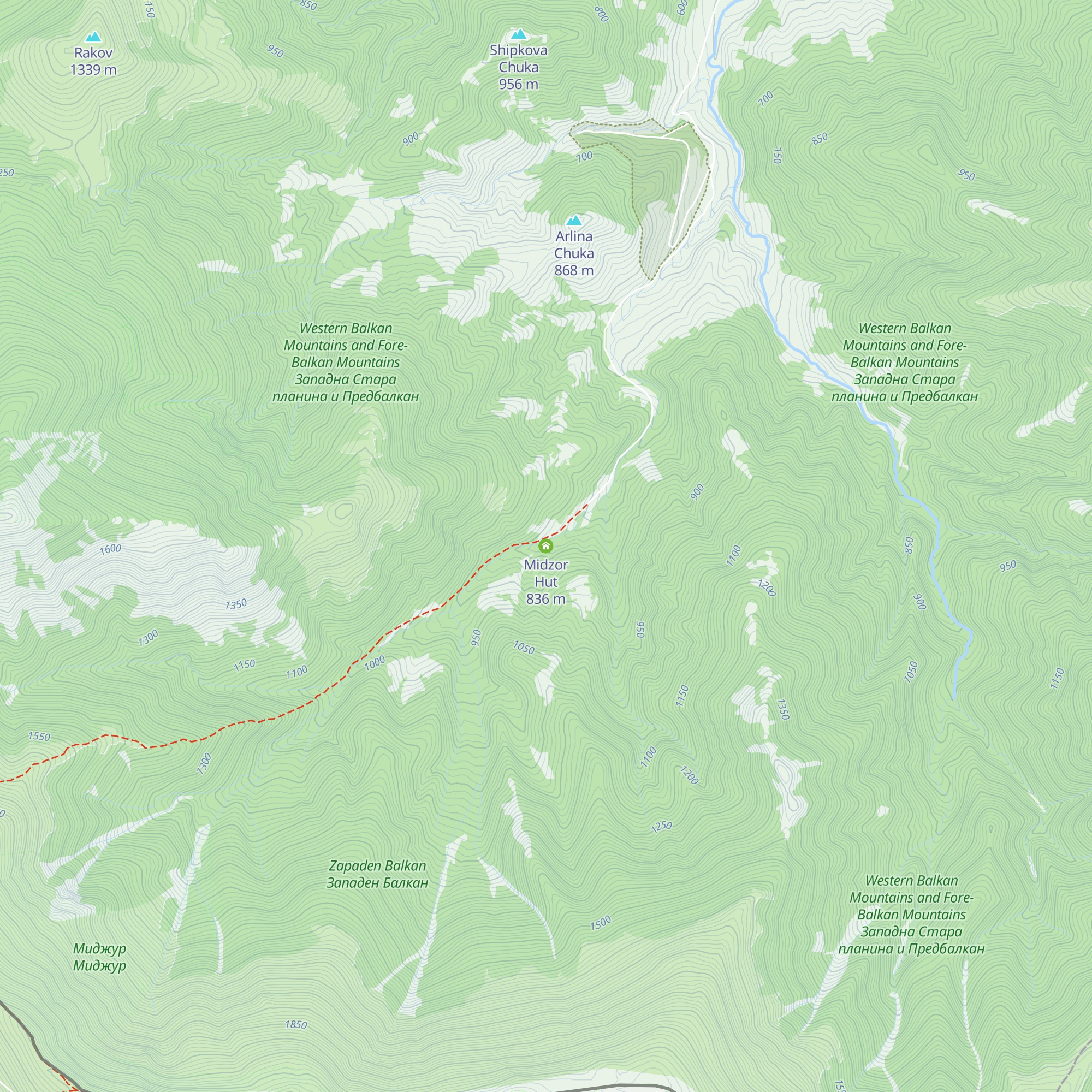 Midzor Hut map