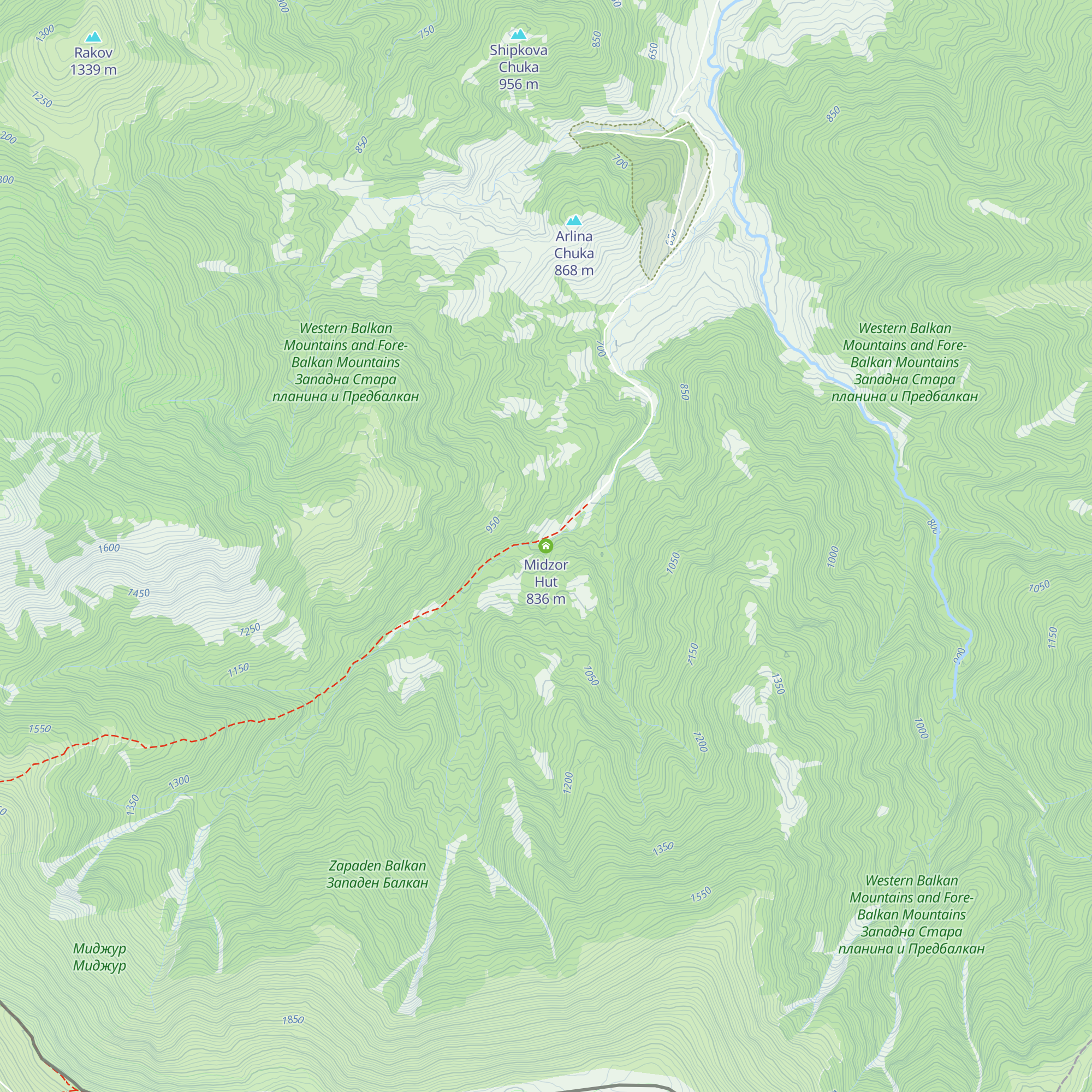 Midzor Hut map