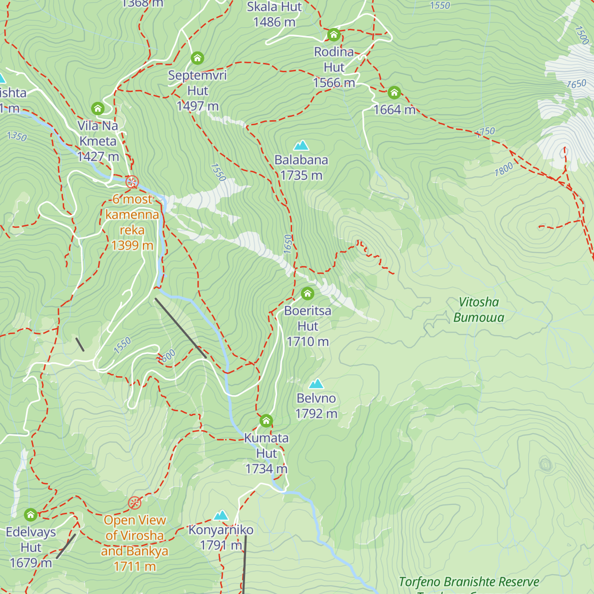 Planinarska Pesen Hut map